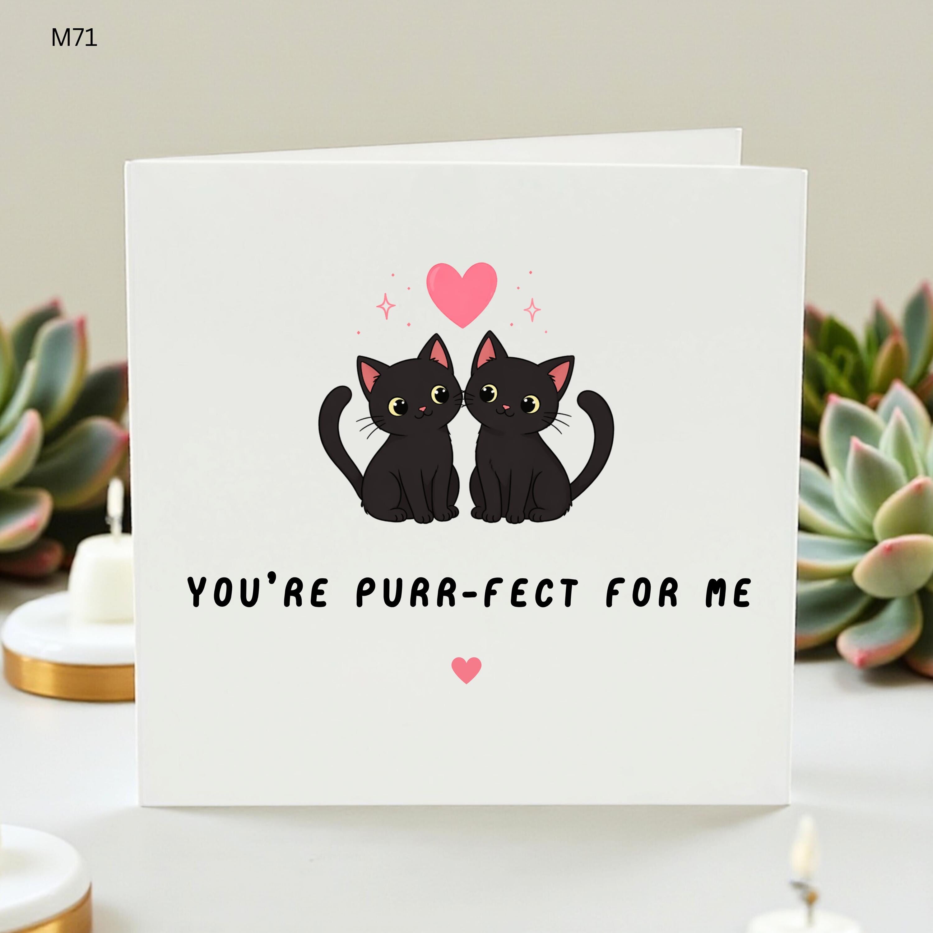 Purrfect For Me Cat Card, Cute Black Cats Love Card, Funny Anniversary Card For Boyfriend Girlfriend Husband Wife, Card