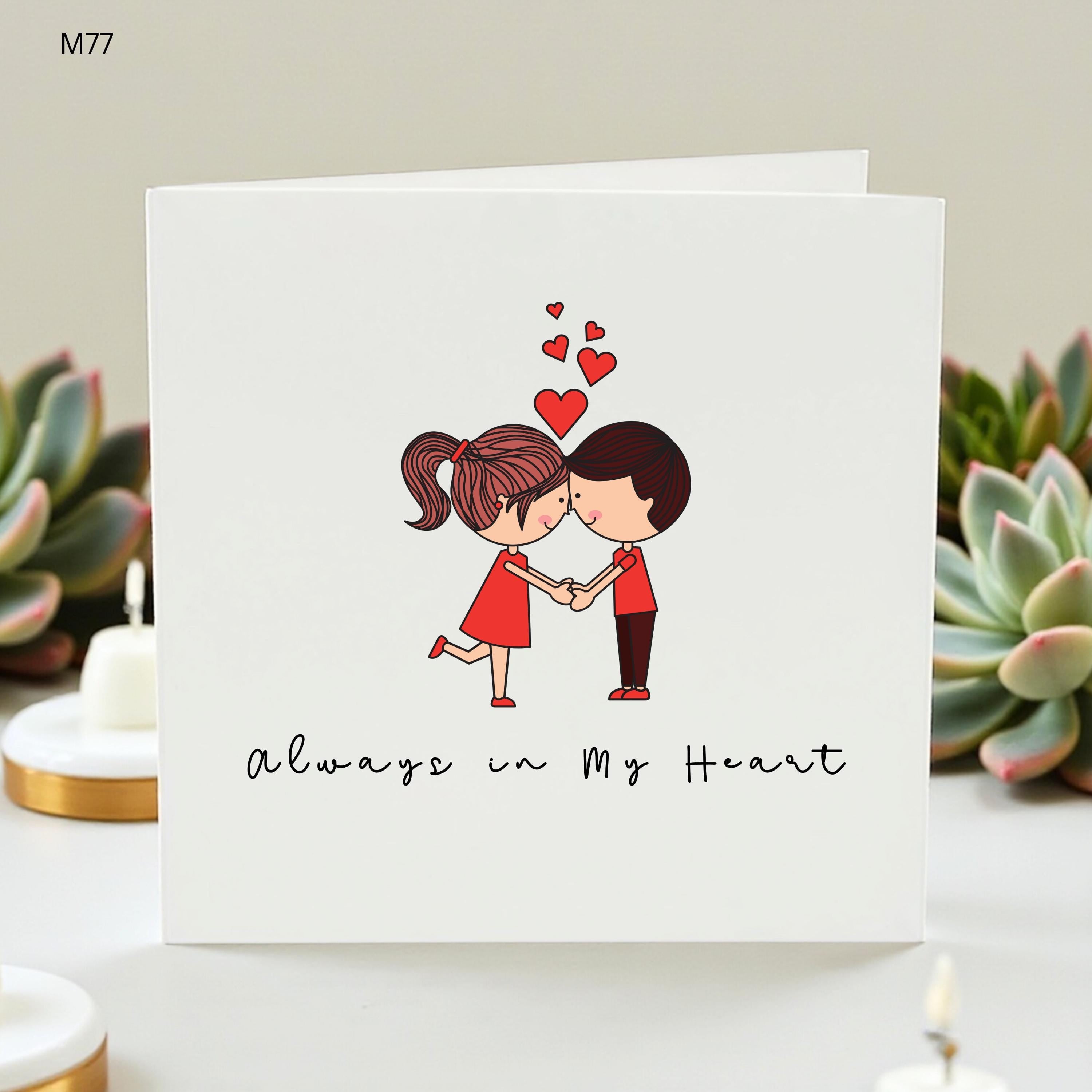 Always In My Heart Card, Cute Romantic Love Card For Boyfriend Girlfriend Husband Wife, Anniversary Thinking Of You Card