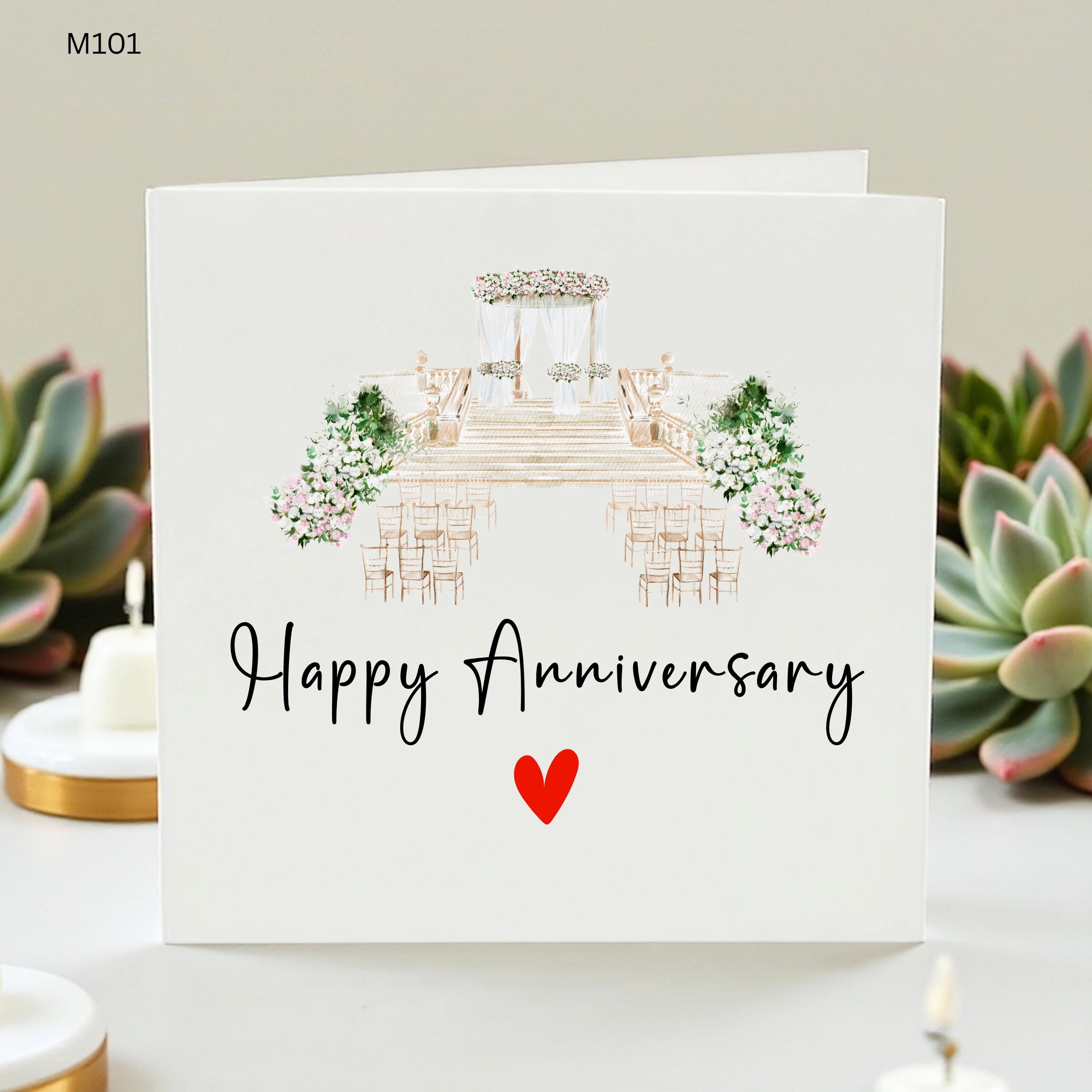 Happy Anniversary Card, Romantic Wedding Venue Anniversary Card, Card For Wife Husband Couple, Elegant Floral Love Card