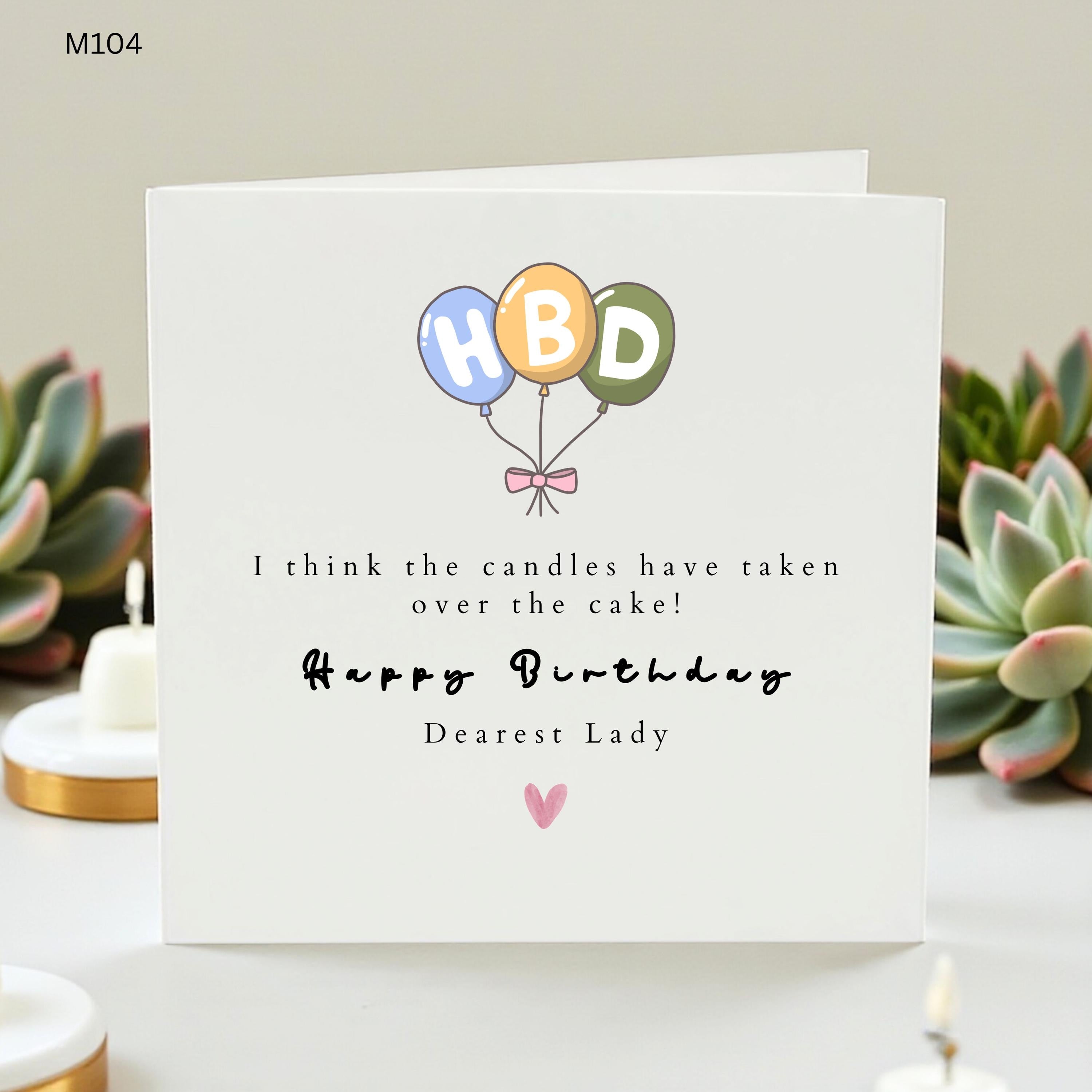 Funny Birthday Card For Her, Dearest Lady Birthday Card, Candles Took Over Cake Joke, HBD Balloon Card, Mum Nan Grandma Card