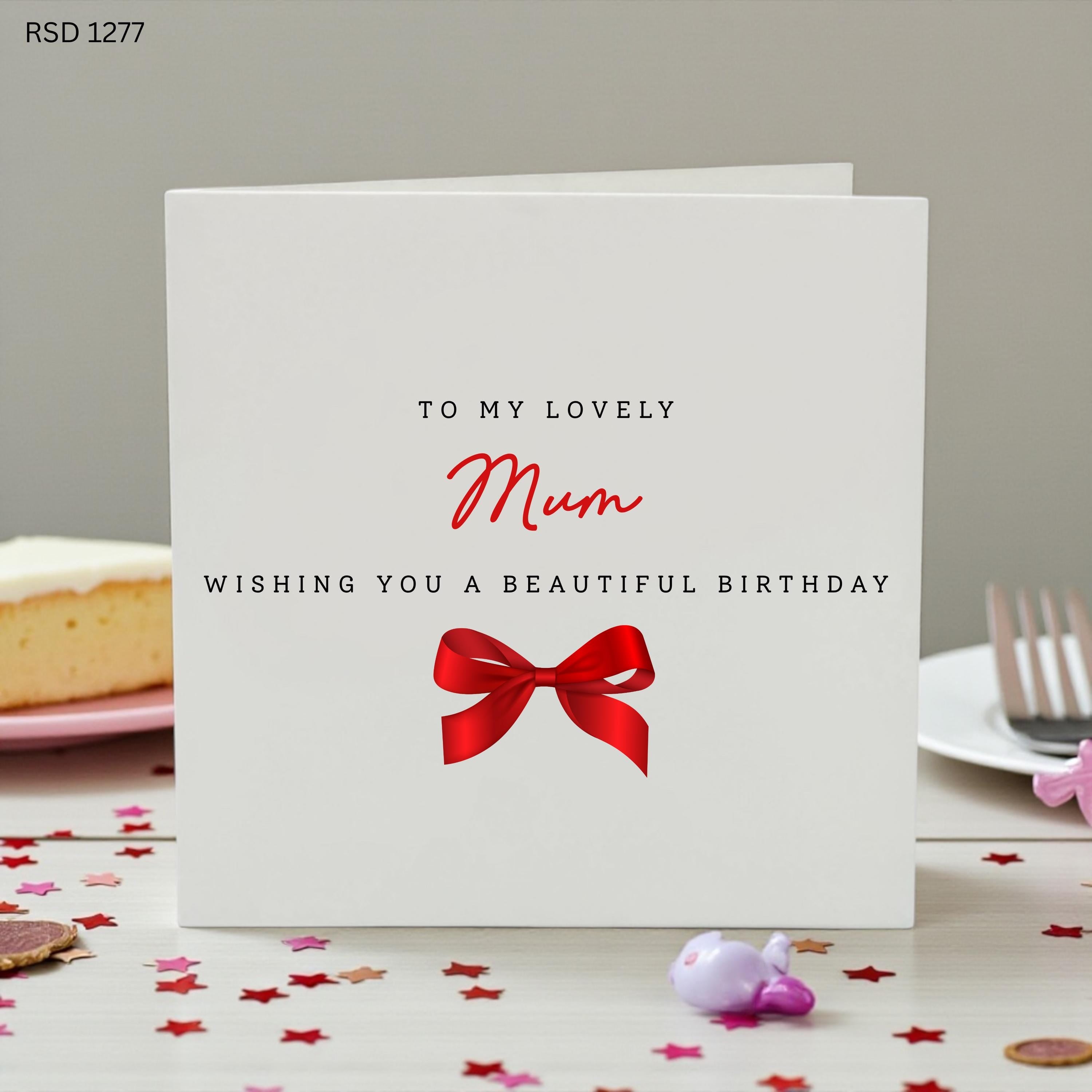Personalised Mum Birthday Card, Beautiful Birthday Card for Mum, Custom Mother Birthday Card, Elegant Red Bow Card, Birthday Wishes for Mum