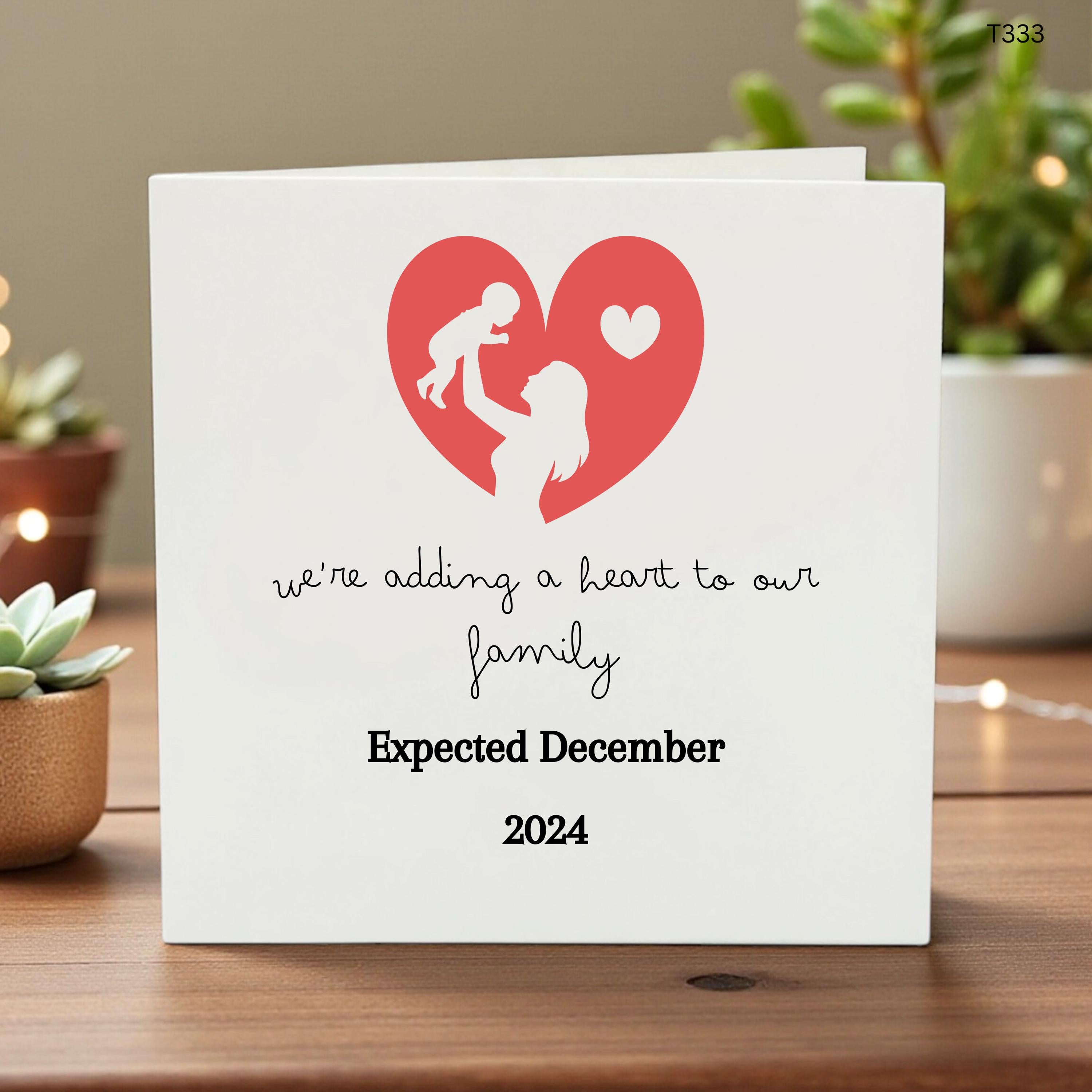 Personalised Pregnancy Announcement Card, We're Adding A Heart To Our Family, Baby Reveal Card, Due Date New Baby Keepsake Gift