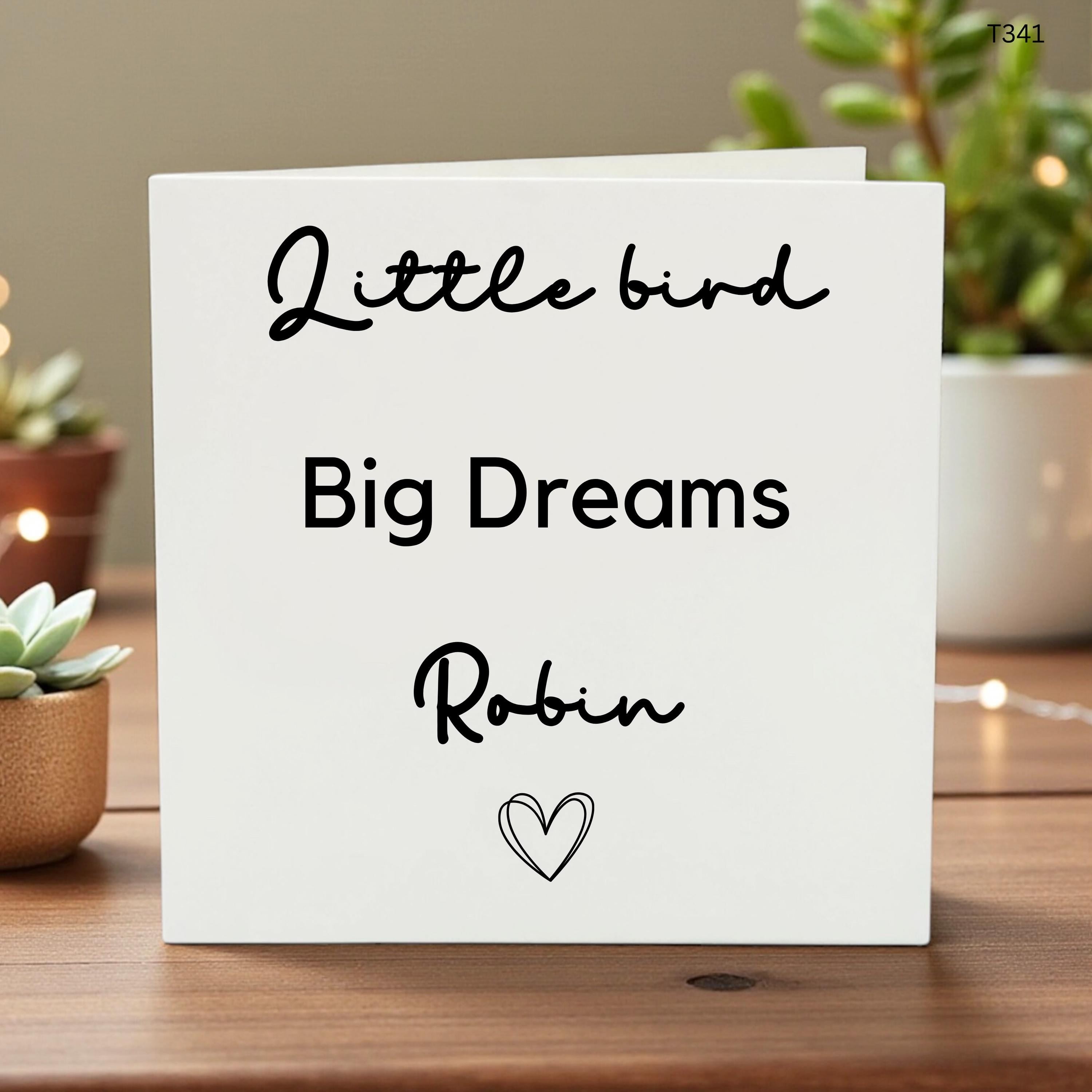 Personalised New Baby Card, Little Bird Big Dreams Card, Custom Name Newborn Baby Boy Girl Card, Minimalist Welcome Baby Keepsake Gift