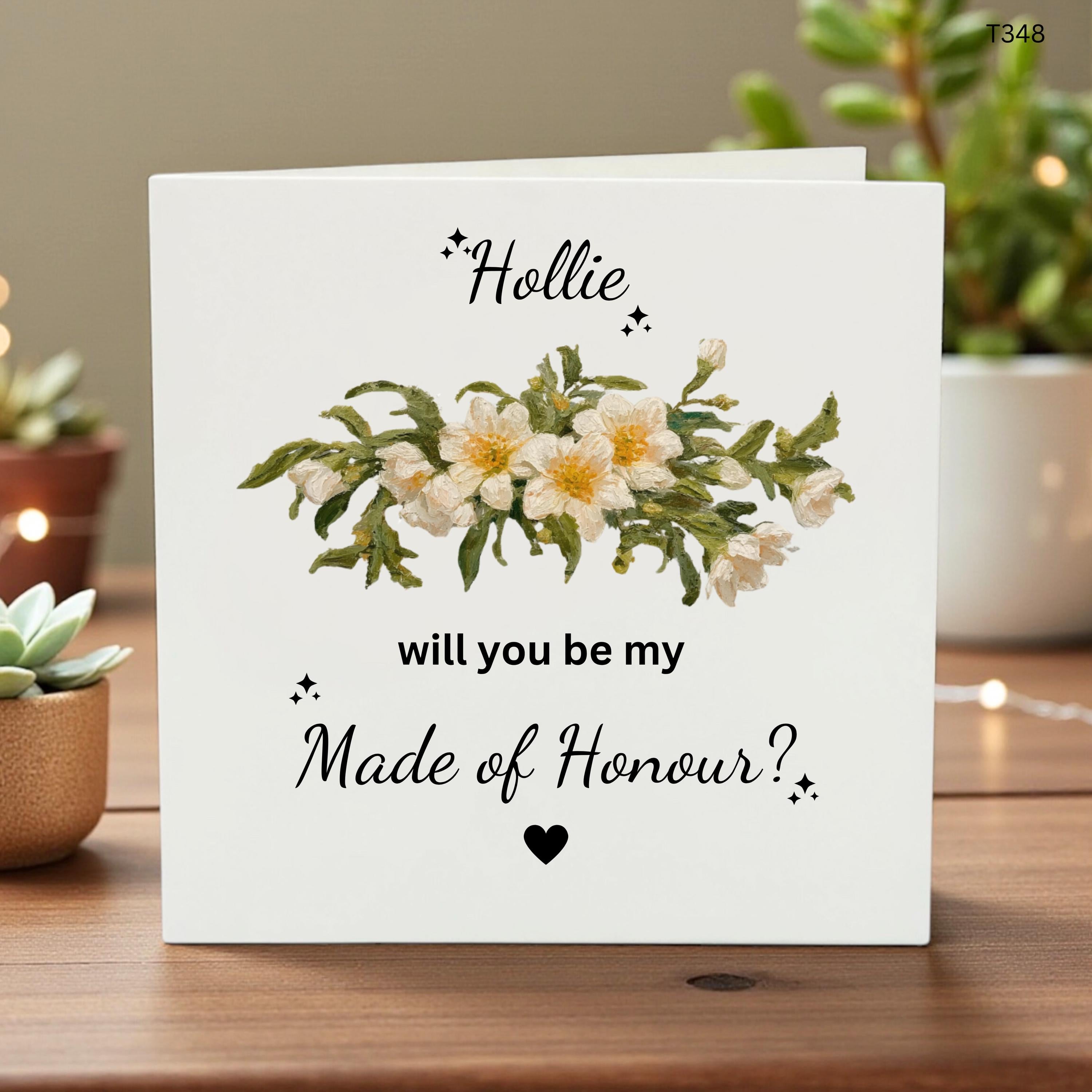 Personalised Maid Of Honour Proposal Card, Will You Be My Maid Of Honour Card, Floral Wedding Party Card, Custom Name Bride Gift