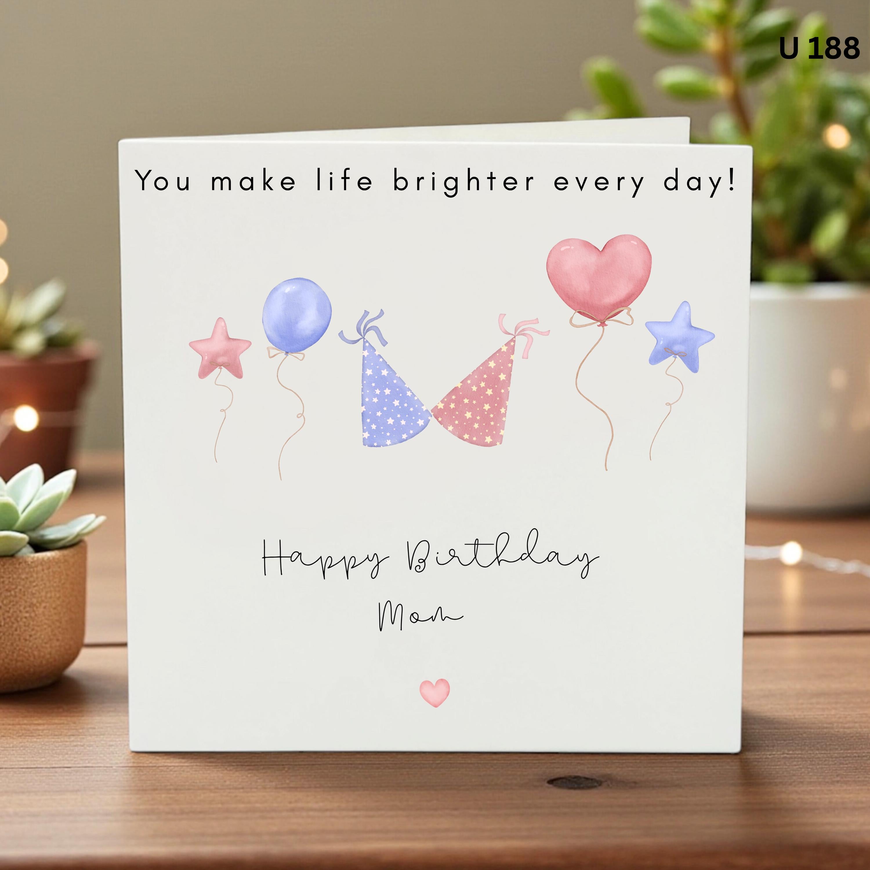 Personalised Male Birthday Card for Him, Cute Balloon Birthday Card, Husband Boyfriend Brother Friend Birthday Card, Party Hat Card