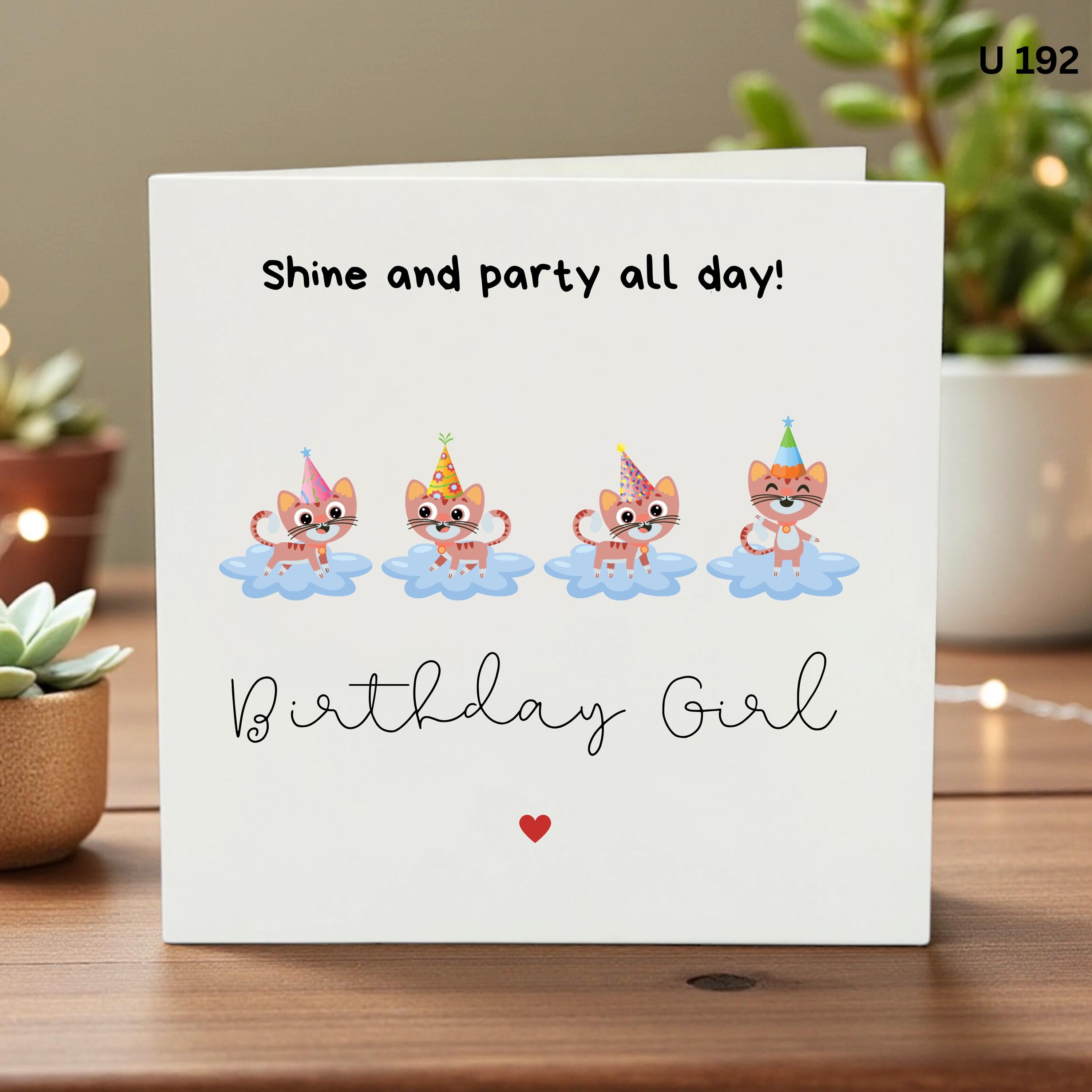 Birthday Girl Cat Card, Cute Kitten Birthday Card for Daughter, Niece, Granddaughter, Cat Lover Birthday Card, Personalised Kids Card