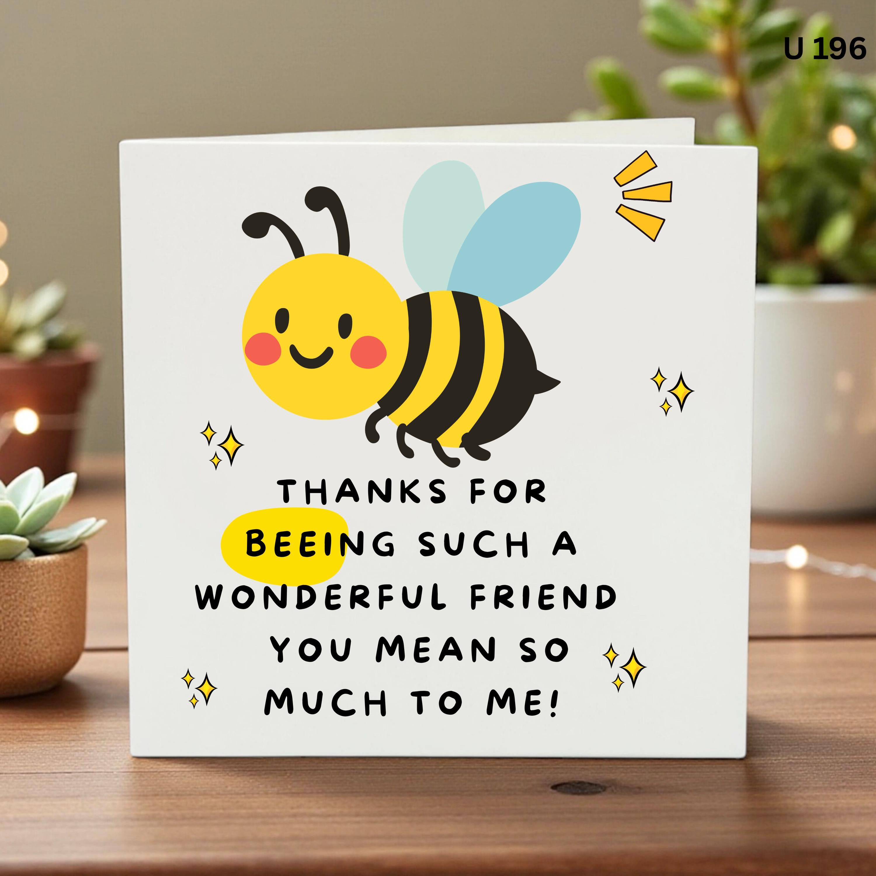 Personalised Thank You Friend Card, Cute Bee Pun Card, Thanks For Beeing Wonderful Friend, Friendship Appreciation Card, Best Friend Gift
