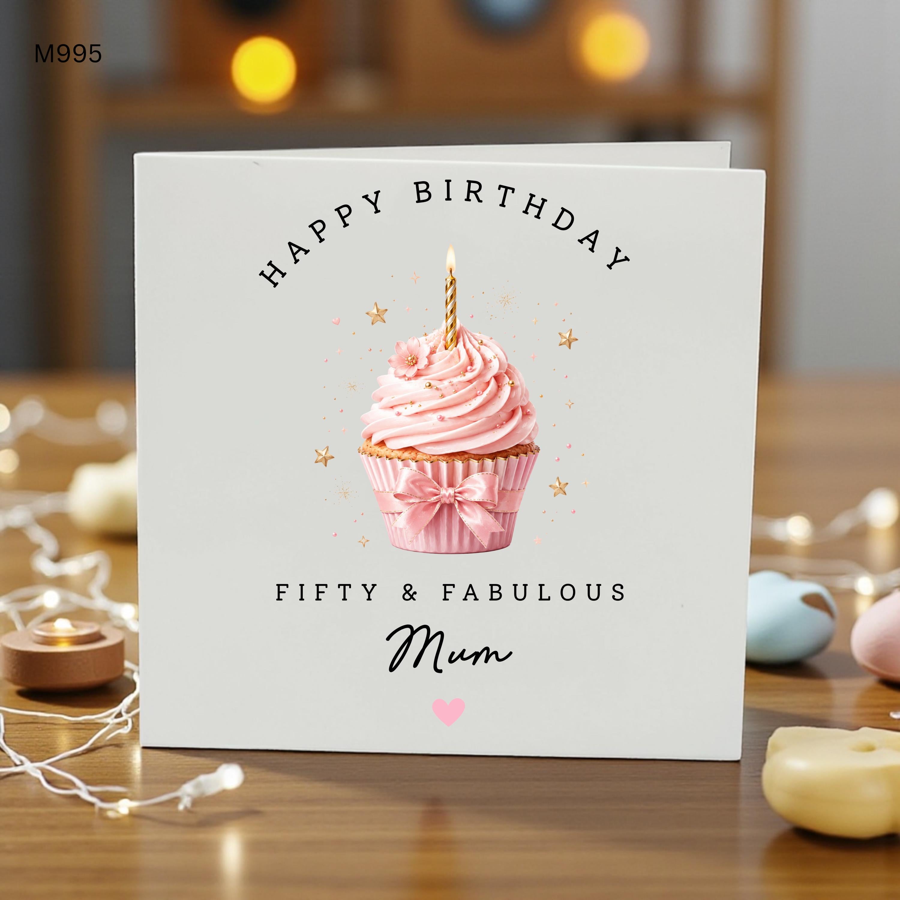 Personalised 50th Birthday Mum Card, Fifty & Fabulous Birthday Card For Mum, Happy 50th Birthday Mother From Daughter Son Keepsake