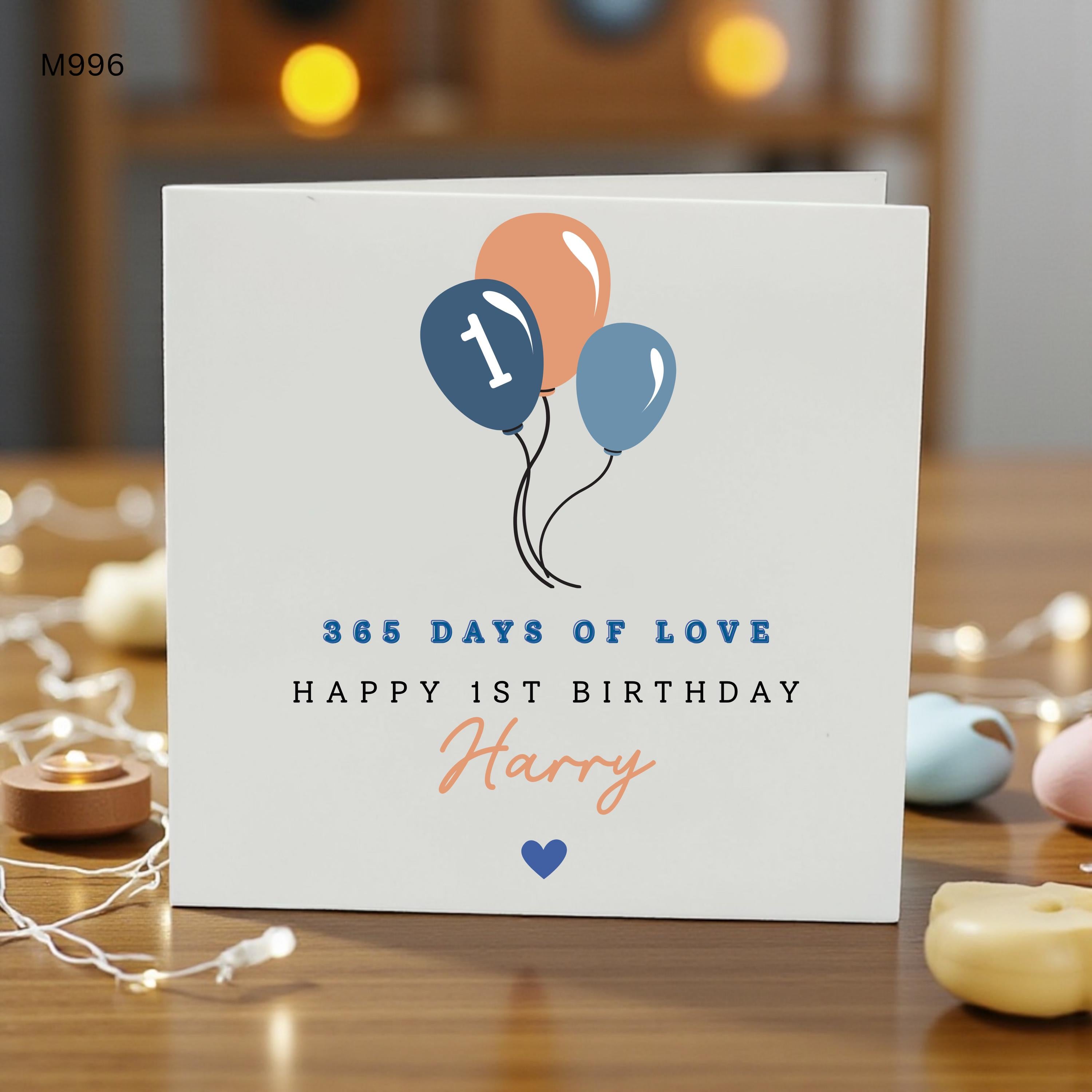 Personalised 1st Birthday Card For Boy, Happy 1st Birthday Card, 365 Days Of Love Birthday Card, First Birthday Son Grandson Keepsake