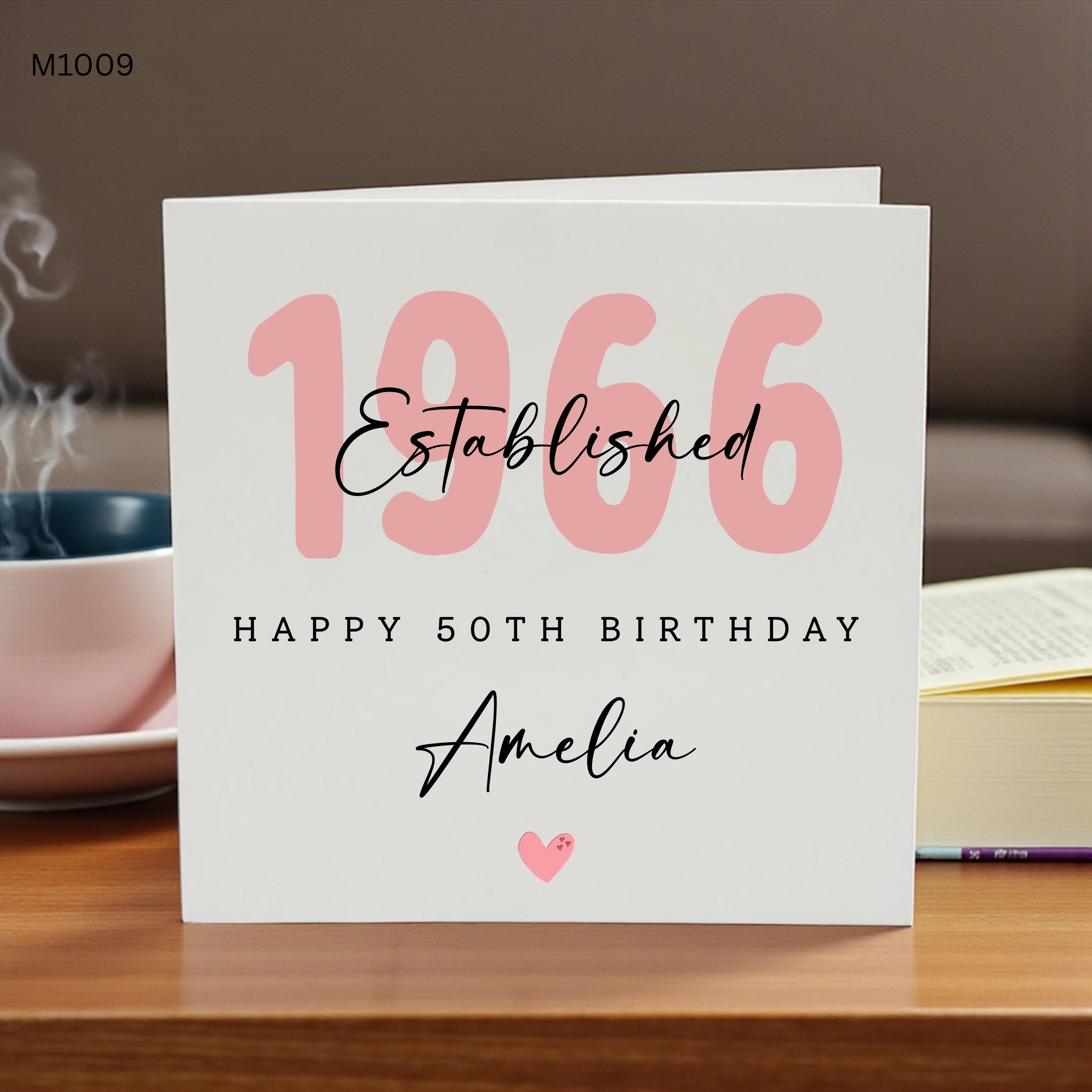 Personalised 50th Birthday Card for Her, Born in 1966 Birthday Card, Custom Name 50th Birthday Card, Fifty and Fabulous Milestone Card