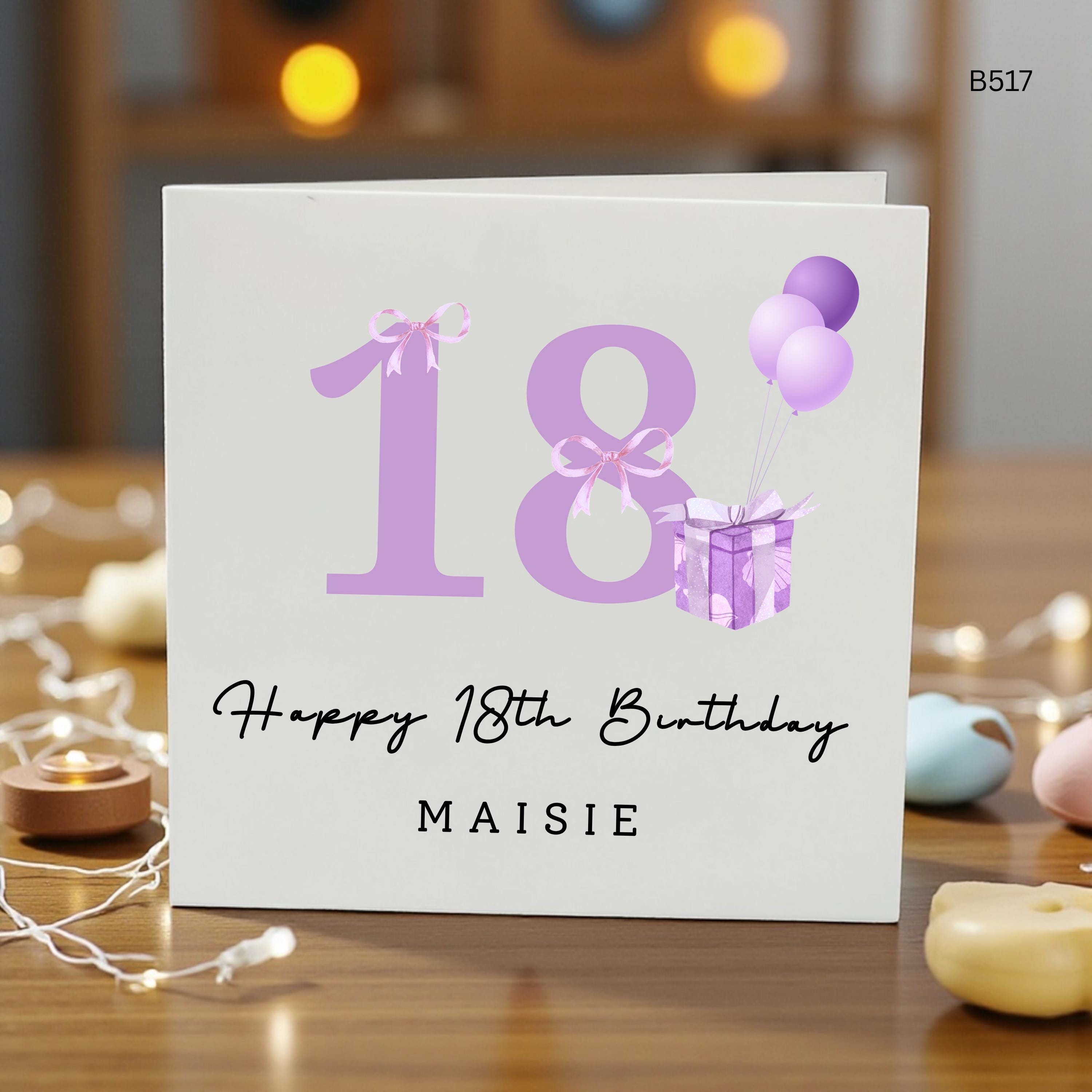 Personalised 18th Birthday Card for Girl, Purple Number 18 Birthday Card, Daughter Granddaughter Niece Eighteenth Birthday Card
