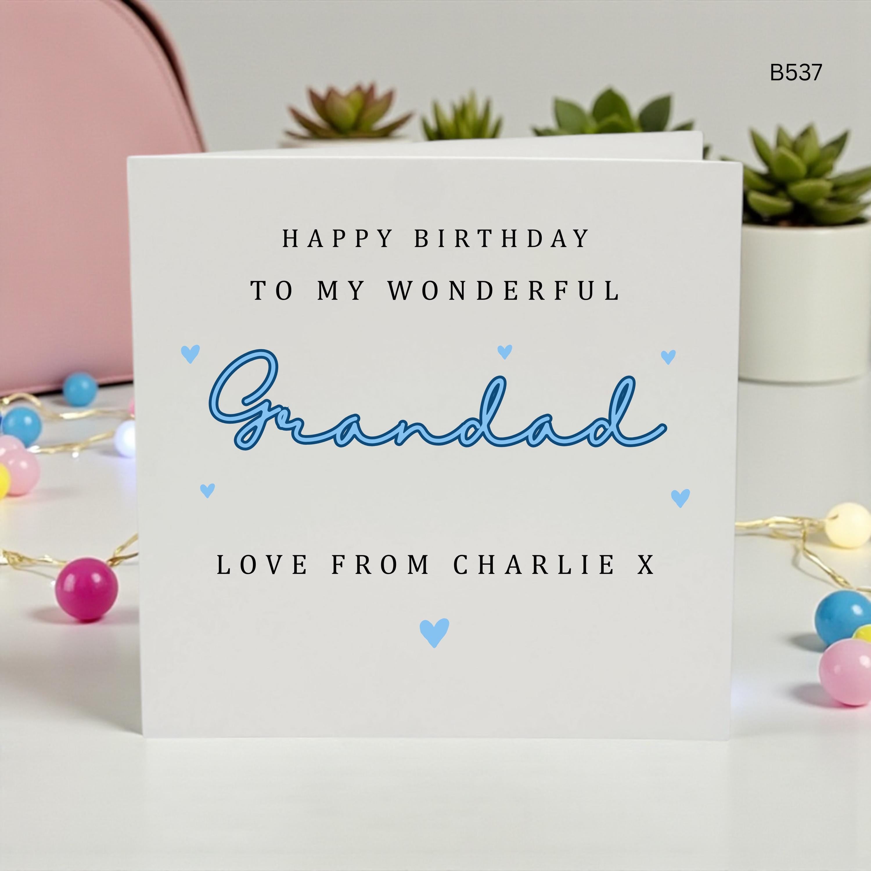 Personalised Grandad Birthday Card, Custom Love From Grandson Granddaughter Card, Blue Heart Grandad Card, Birthday Card From Kids