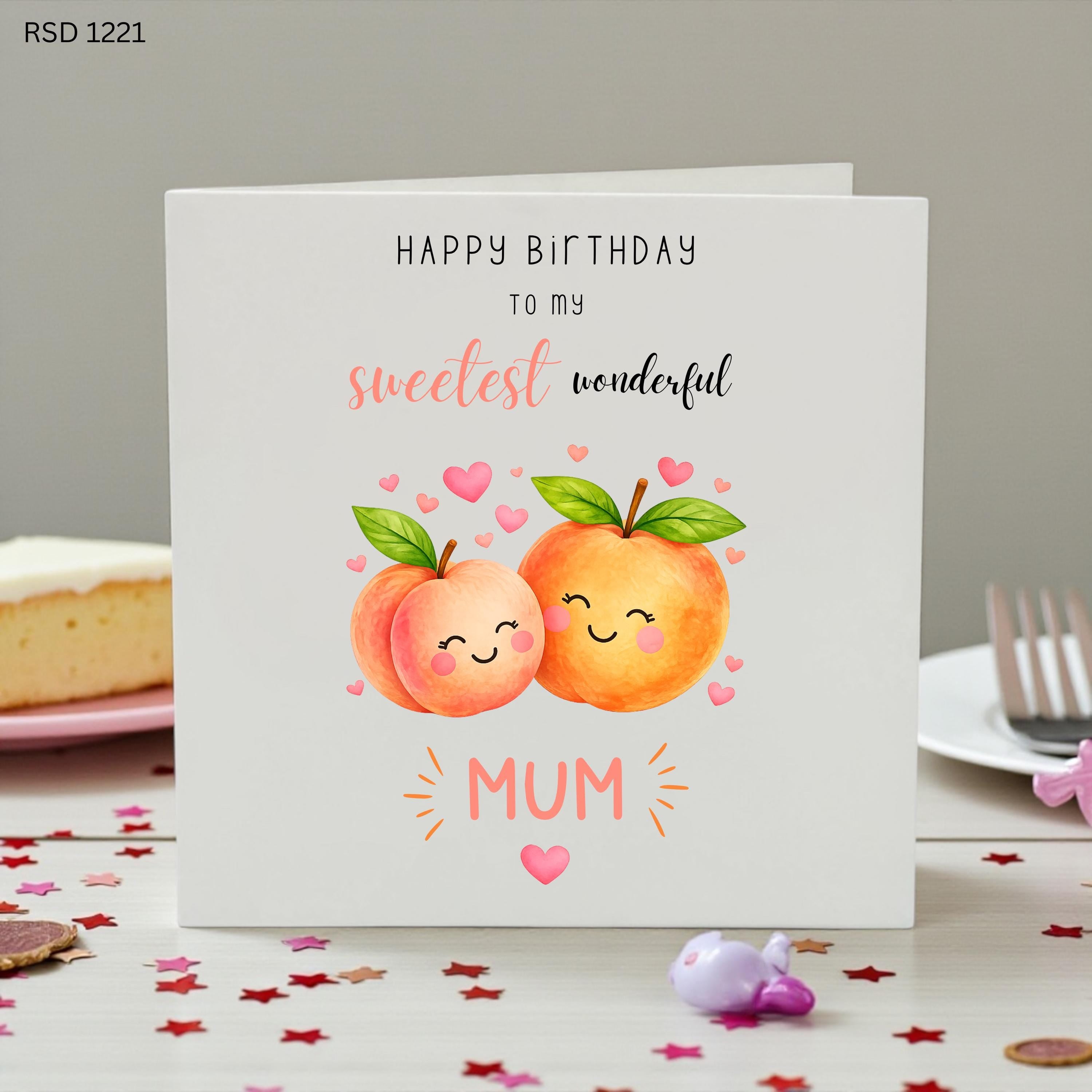 Cute Mum Birthday Card, Personalised Birthday Card for Mum, Sweetest Wonderful Mum Card, Cute Peach Birthday Card, Birthday Card