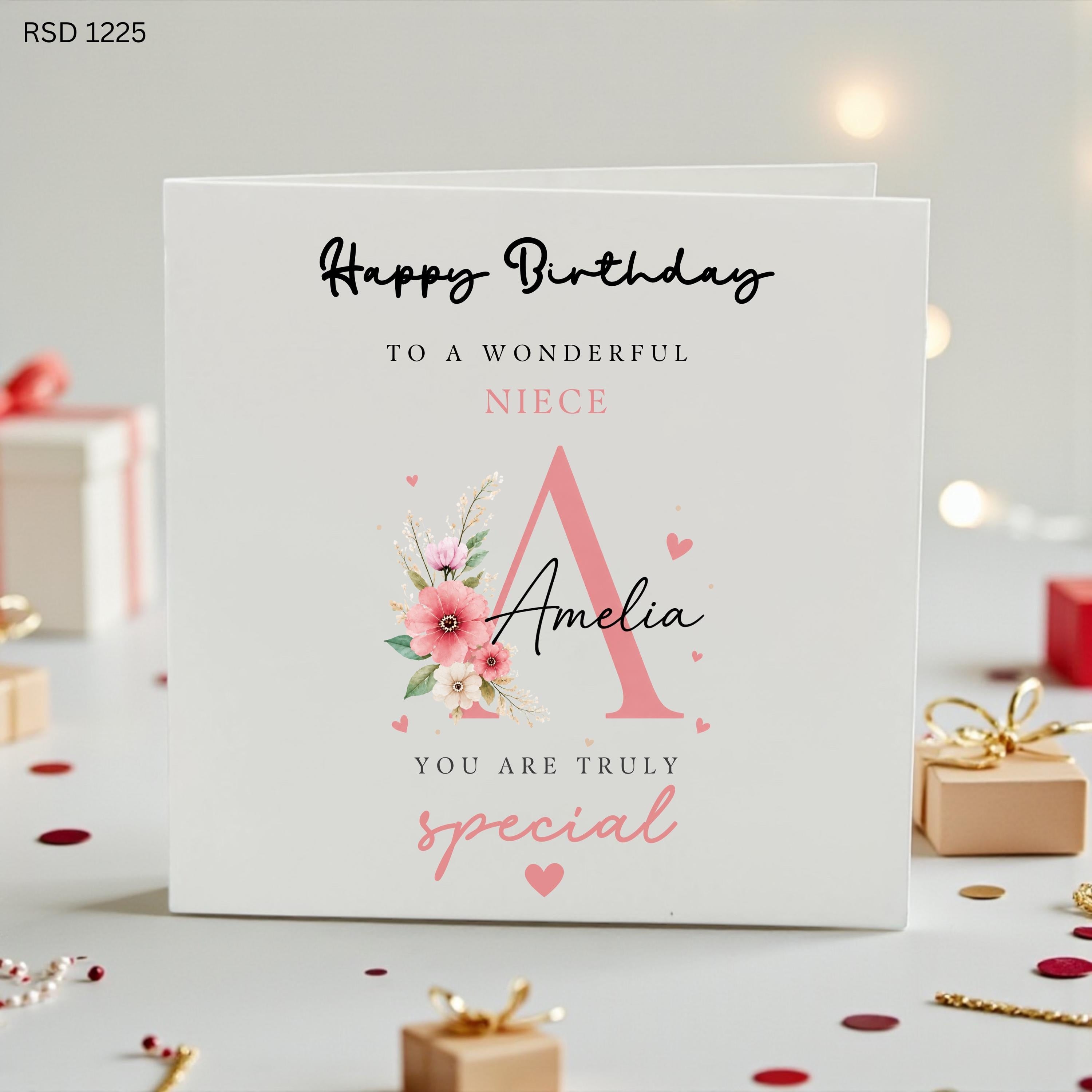 Personalised Niece Birthday Card, Custom Initial Birthday Card for Niece, Floral Monogram Birthday Card, Special Niece Birthday Gift,
