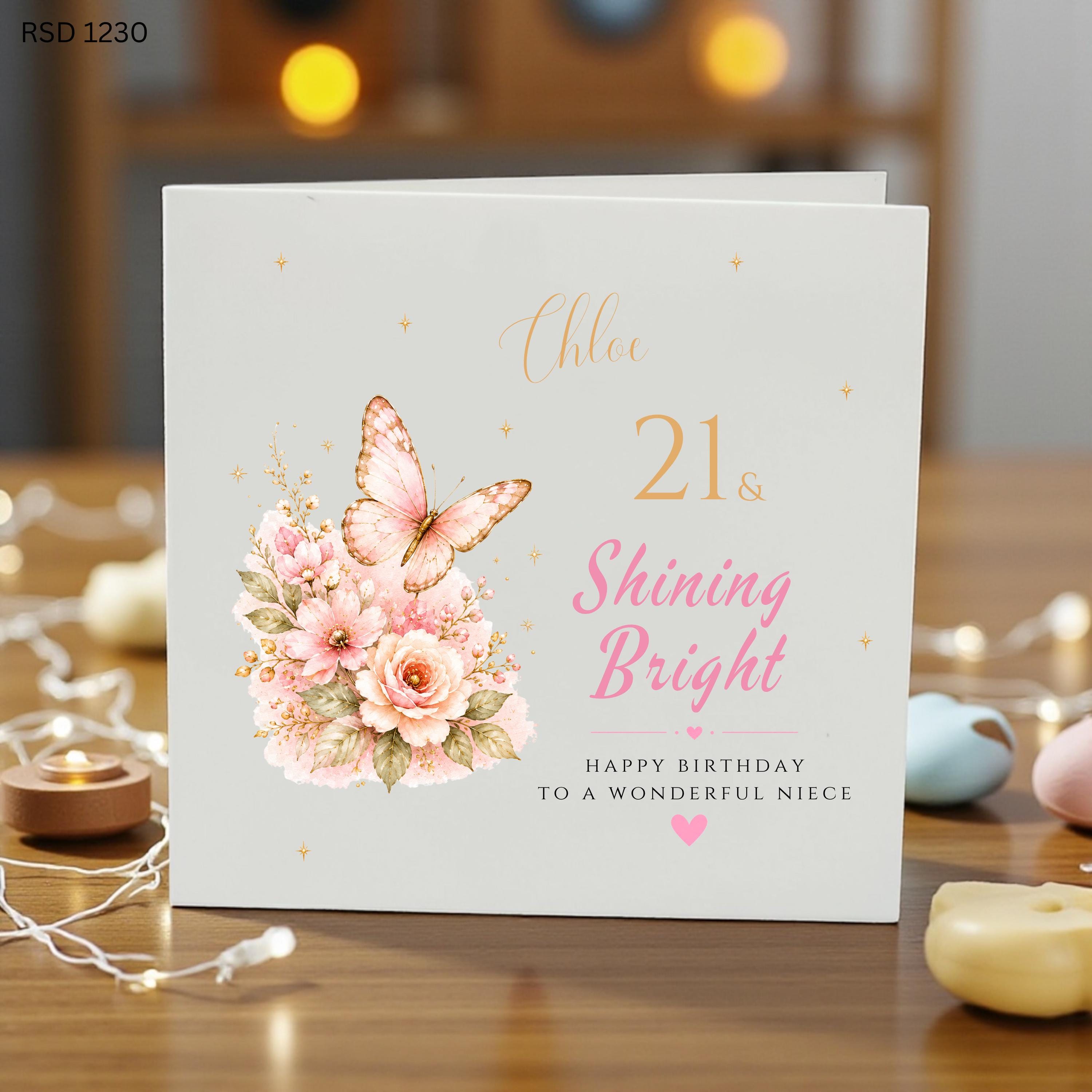 Personalised 21st Birthday Card for Niece, Custom Name 21st Birthday Card, Floral Butterfly Birthday Card, Special Niece Birthday Gift, 21