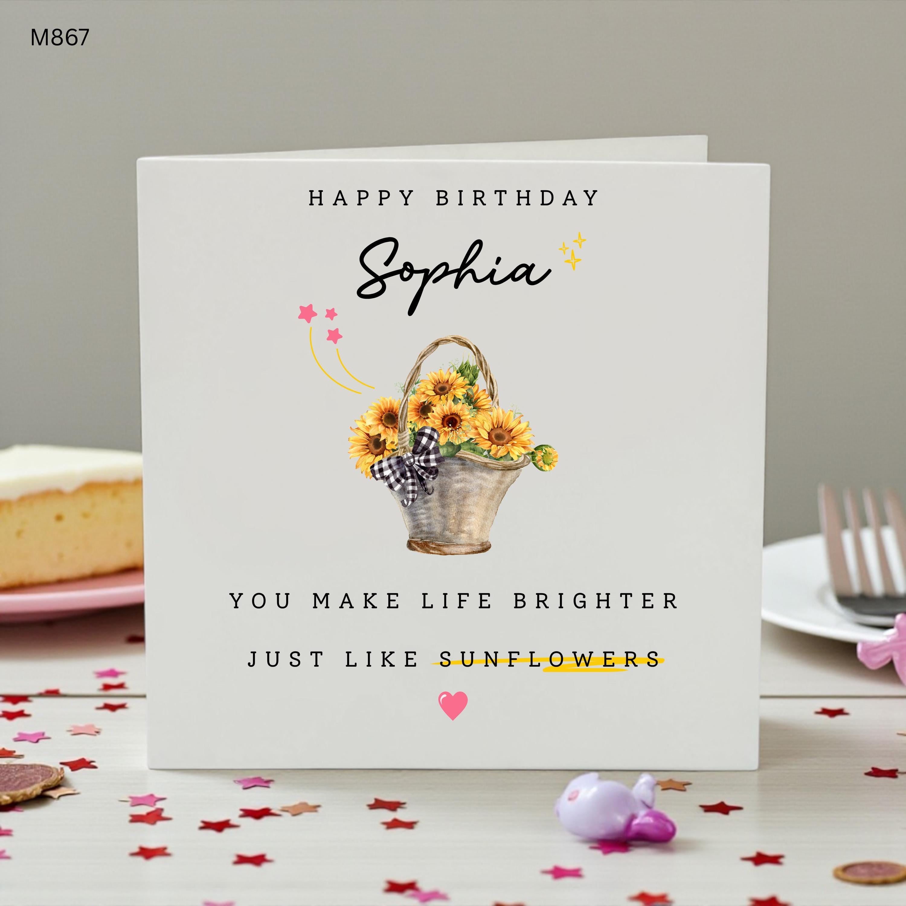 Personalised Sunflower Birthday Card, Custom Name Birthday Card for Her, Friend Birthday Card, Daughter Birthday Card