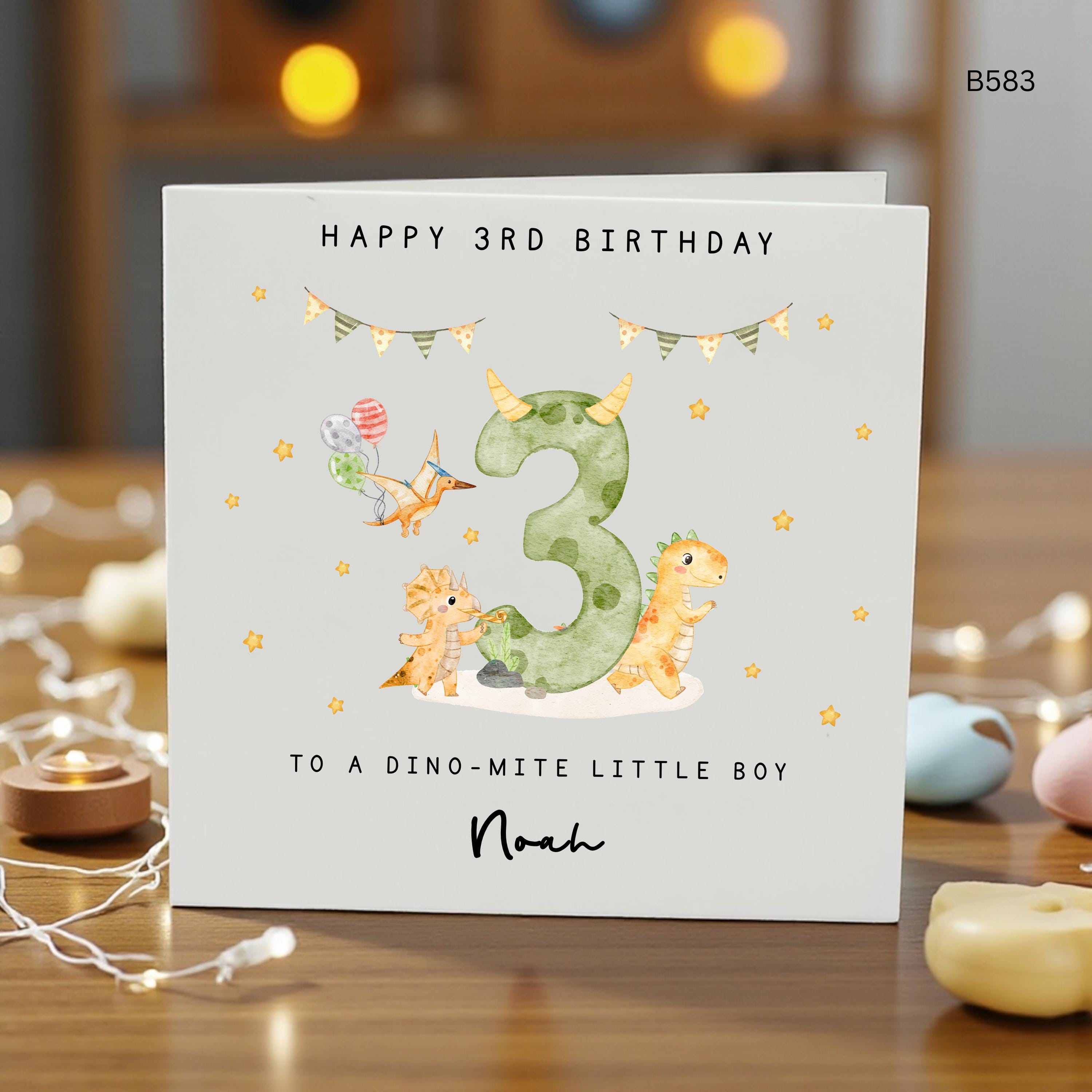 Personalised 3rd Birthday Dinosaur Card, Custom Dino Birthday Card for Boy, Dino-Mite 3rd Birthday Card, Dinosaur Birthday Keepsake