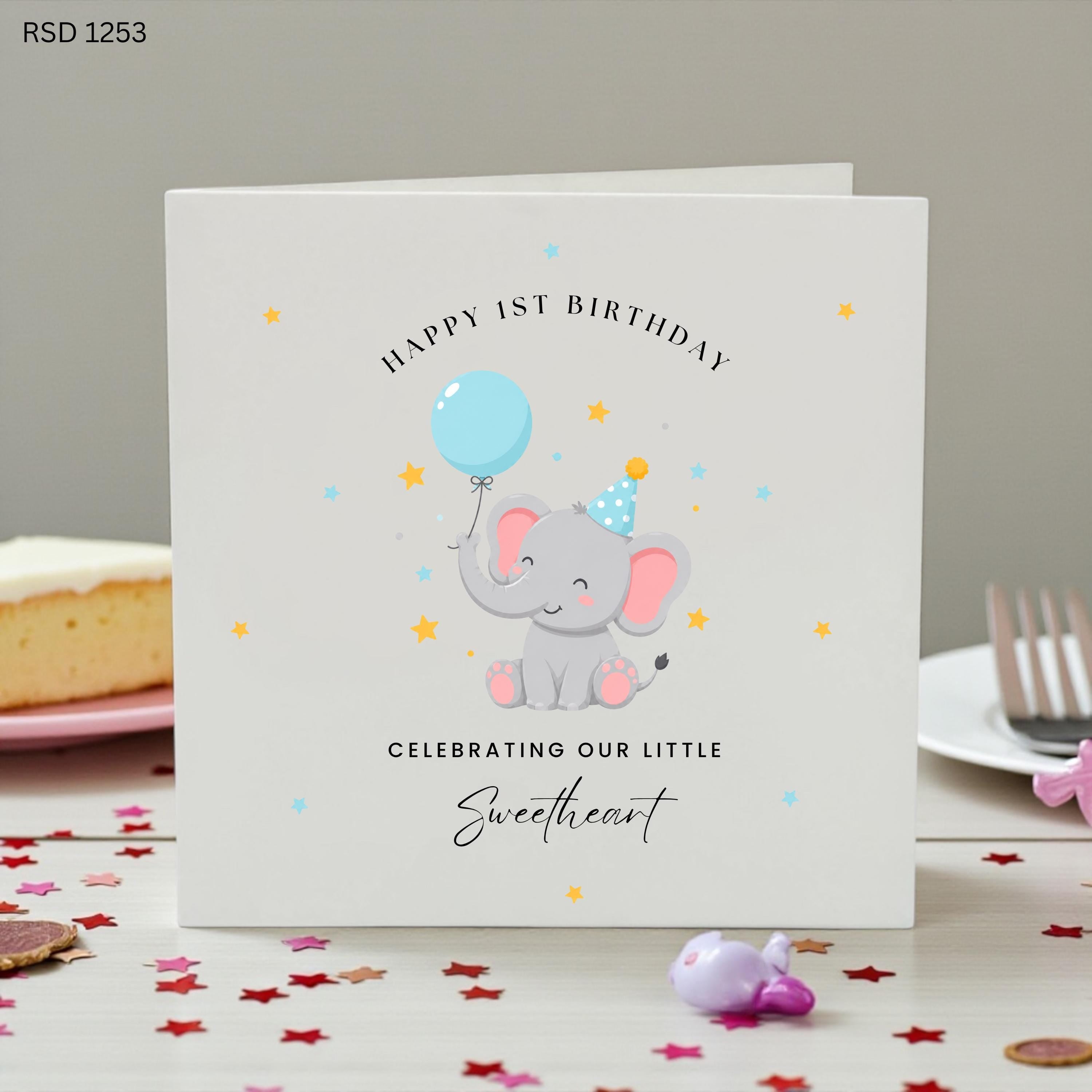 Personalised 1st Birthday Card, Cute Elephant First Birthday Card, Baby Boy Birthday Card, Little Sweetheart Card, Custom First Birthday