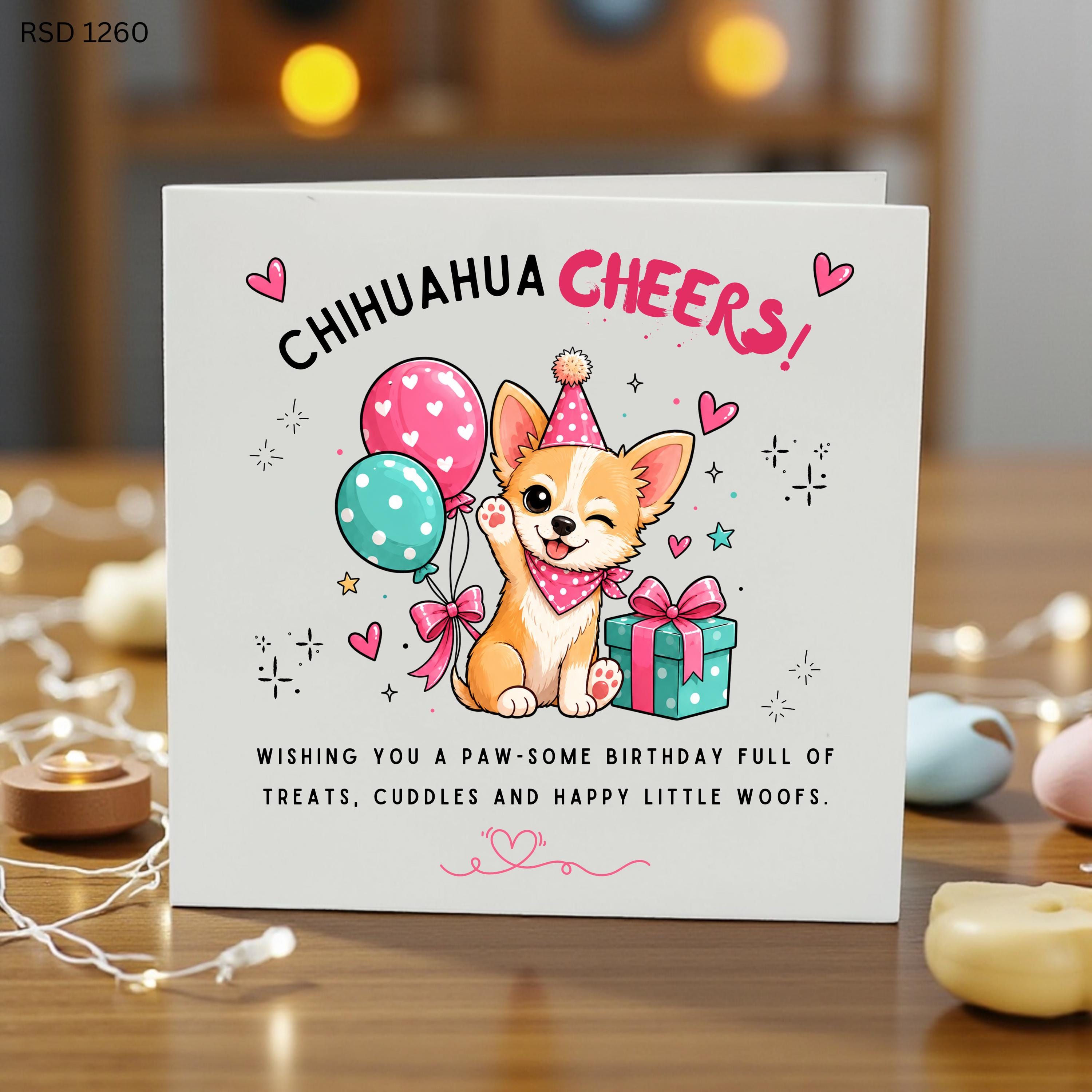 Chihuahua Birthday Card, Dog Lover Birthday Card, Funny Chihuahua Cheers Card, Cute Puppy Birthday Card, Chihuahua Gift for Her