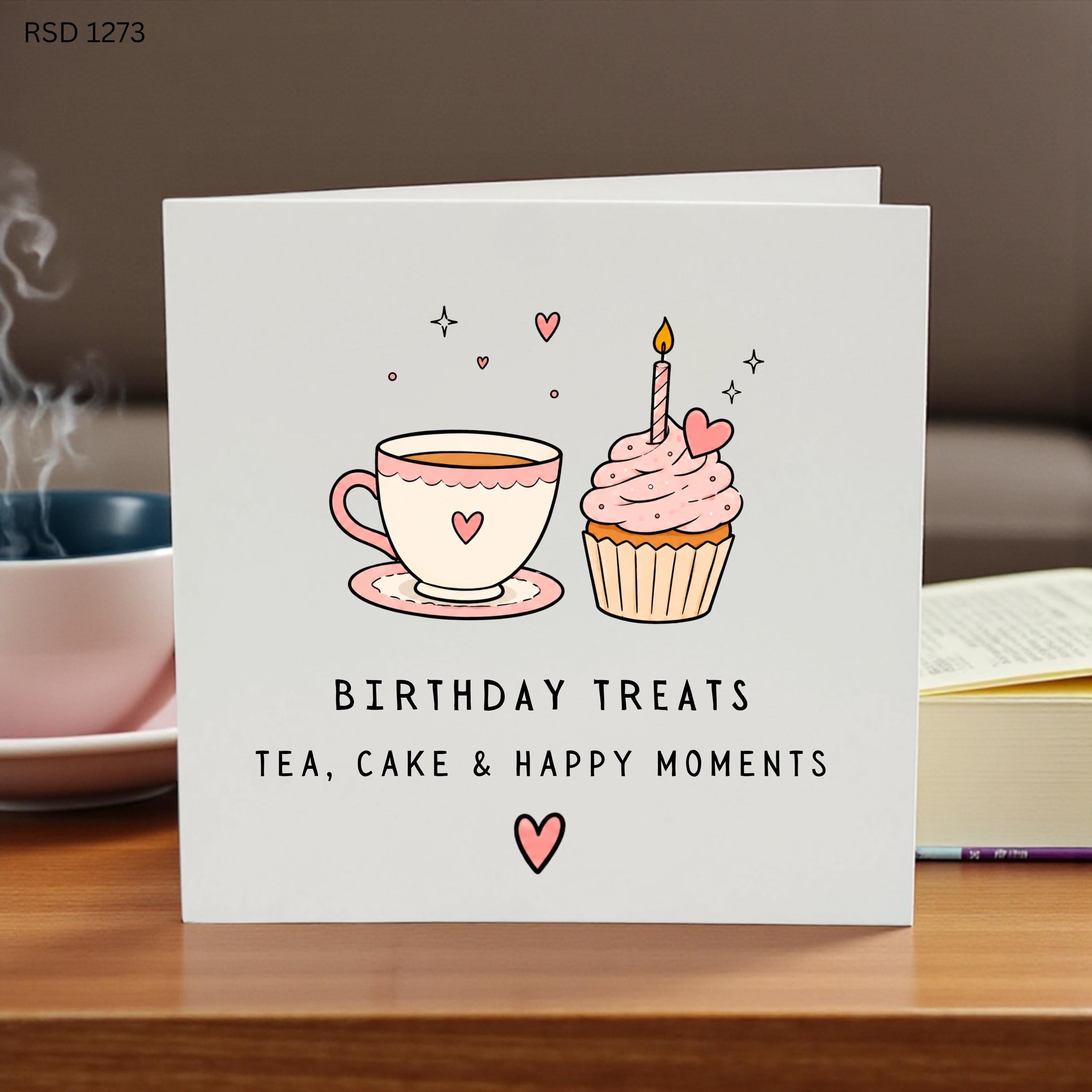 Birthday Treats Greeting Card, Tea and Cake Birthday Card, Cute Cupcake Birthday Card, Friend Birthday Card, Happy Moments Birthday Card