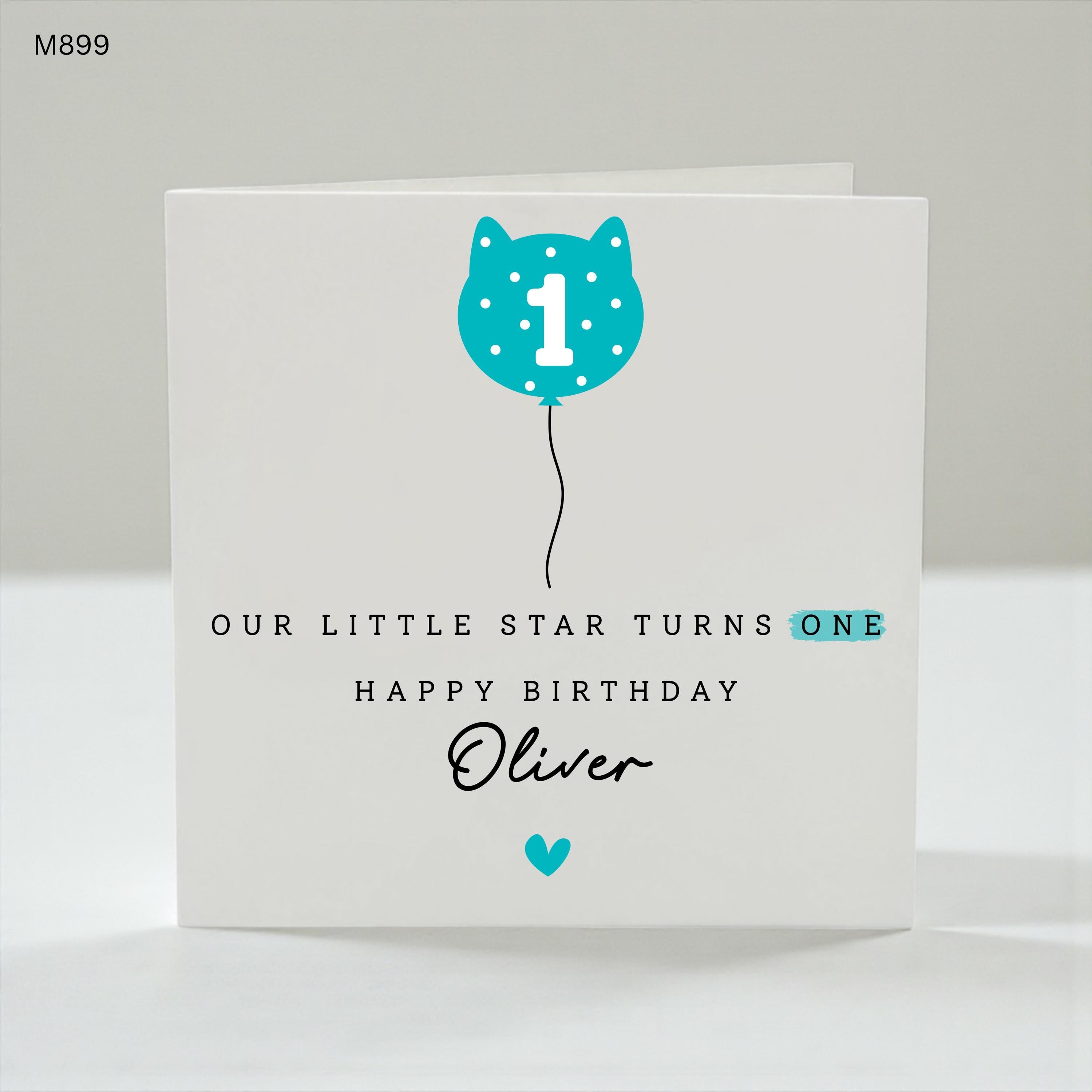 Personalised 1st Birthday Card for Boy, Our Little Star Turns One Card, Custom Name First Birthday Card, Cute Balloon Birthday Card