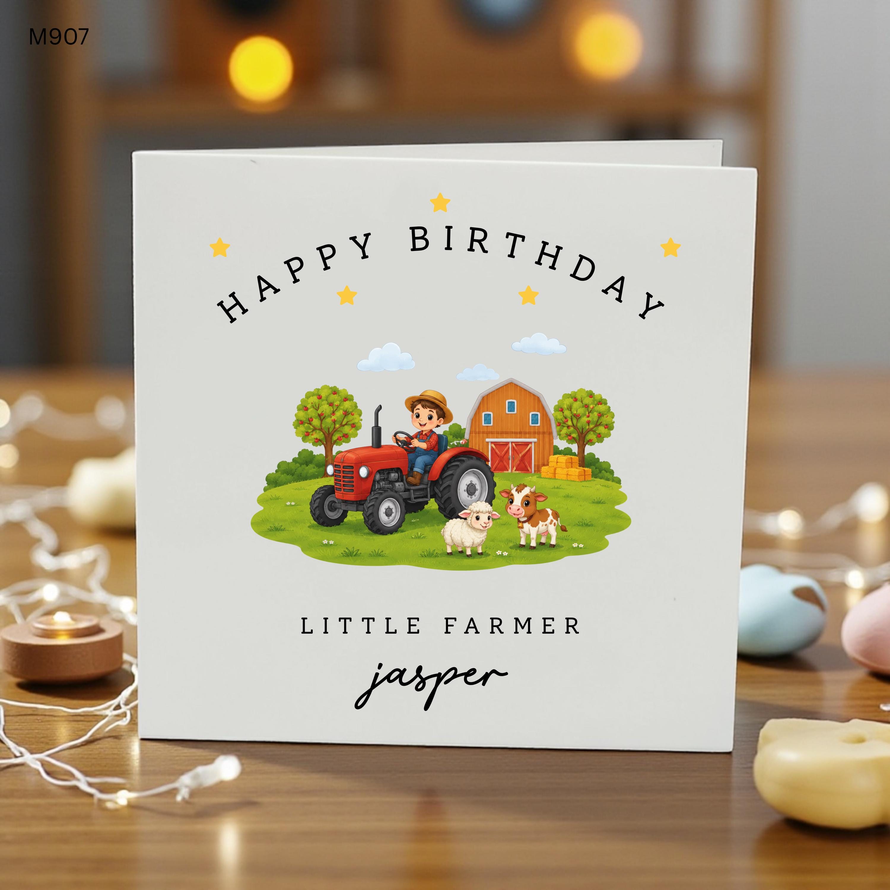 Personalised Farm Birthday Card for Boy, Little Farmer Birthday Card, Tractor Birthday Card, Custom Name Farm Animal Birthday Card