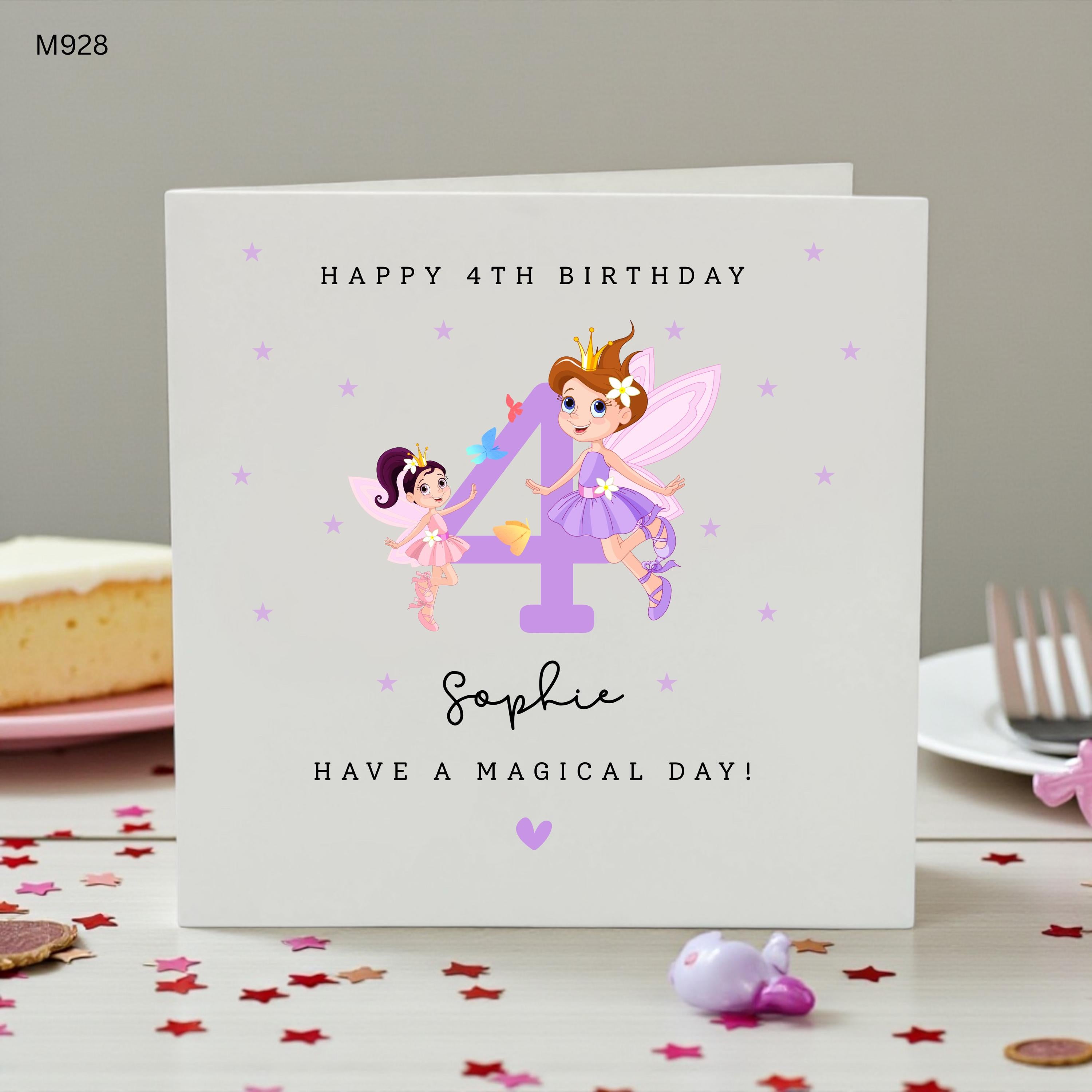 Personalised 4th Birthday Fairy Card Girl, Magical Fairy Birthday, Custom Name Age 4 Birthday Card Princess Fairy Birthday Card For Daughter