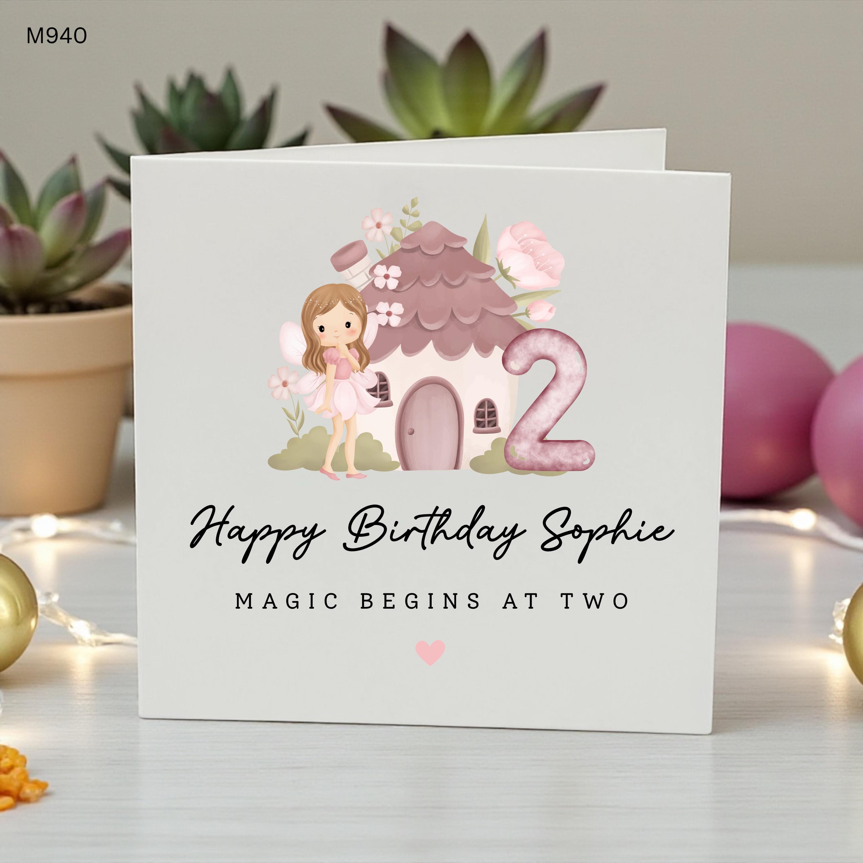 Personalised 2nd Birthday Card Girl, Fairy Birthday Card, Magical 2nd Birthday Card, Custom Name Birthday Card, Second Birthday Girl