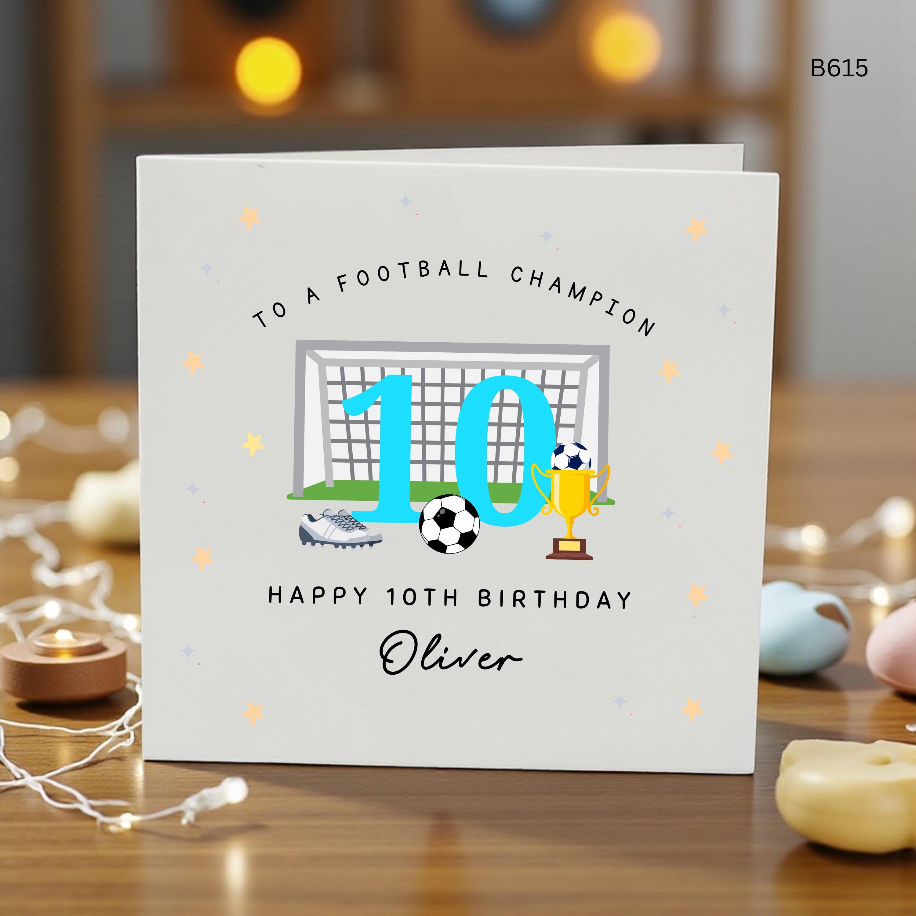 Personalised 10th Birthday Card Boy, Football Birthday Card, Soccer Birthday Card, Custom Name Age 10 Card, Football Champion Birthday