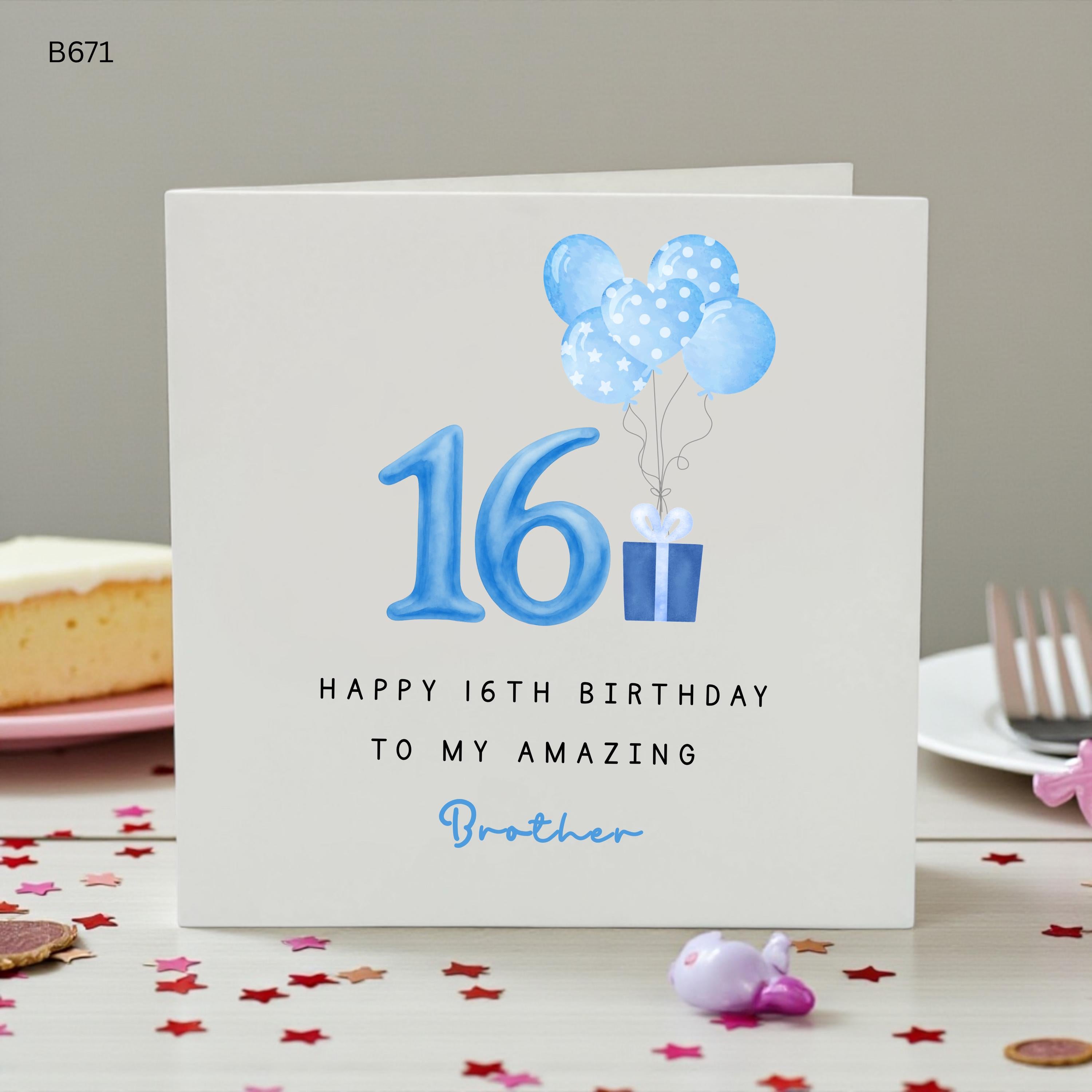 Personalised 16th Birthday Card for Brother, Happy 16th Birthday Brother Card, Sweet Sixteen Birthday Card, Custom Age Birthday Gift for Him