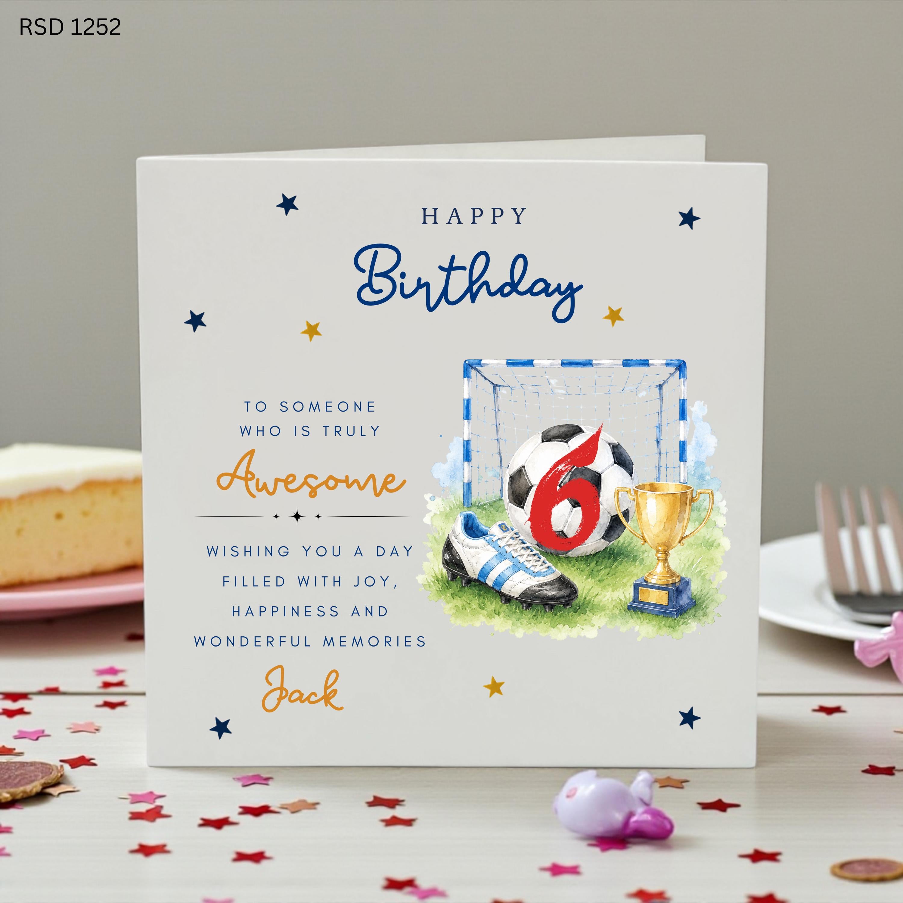 Personalised 6th Birthday Football Card, Custom Name Soccer Birthday Card, Footballer Birthday Card Boy, Age 6 Football Card, Birthday Gift