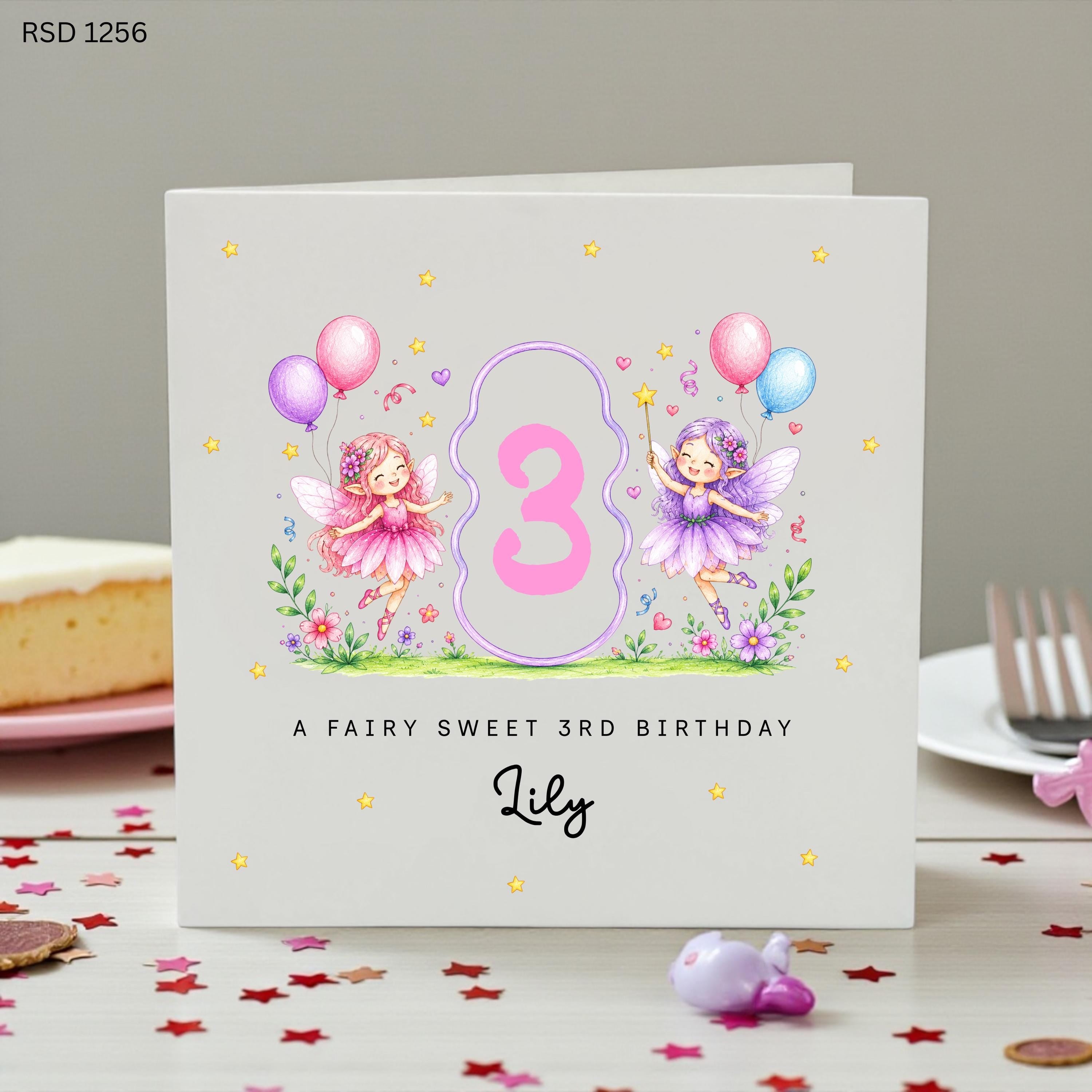 Personalised Fairy 3rd Birthday Card for Girl, Custom Fairy Birthday Card, Magical Third Birthday Card, Daughter Granddaughter Niece