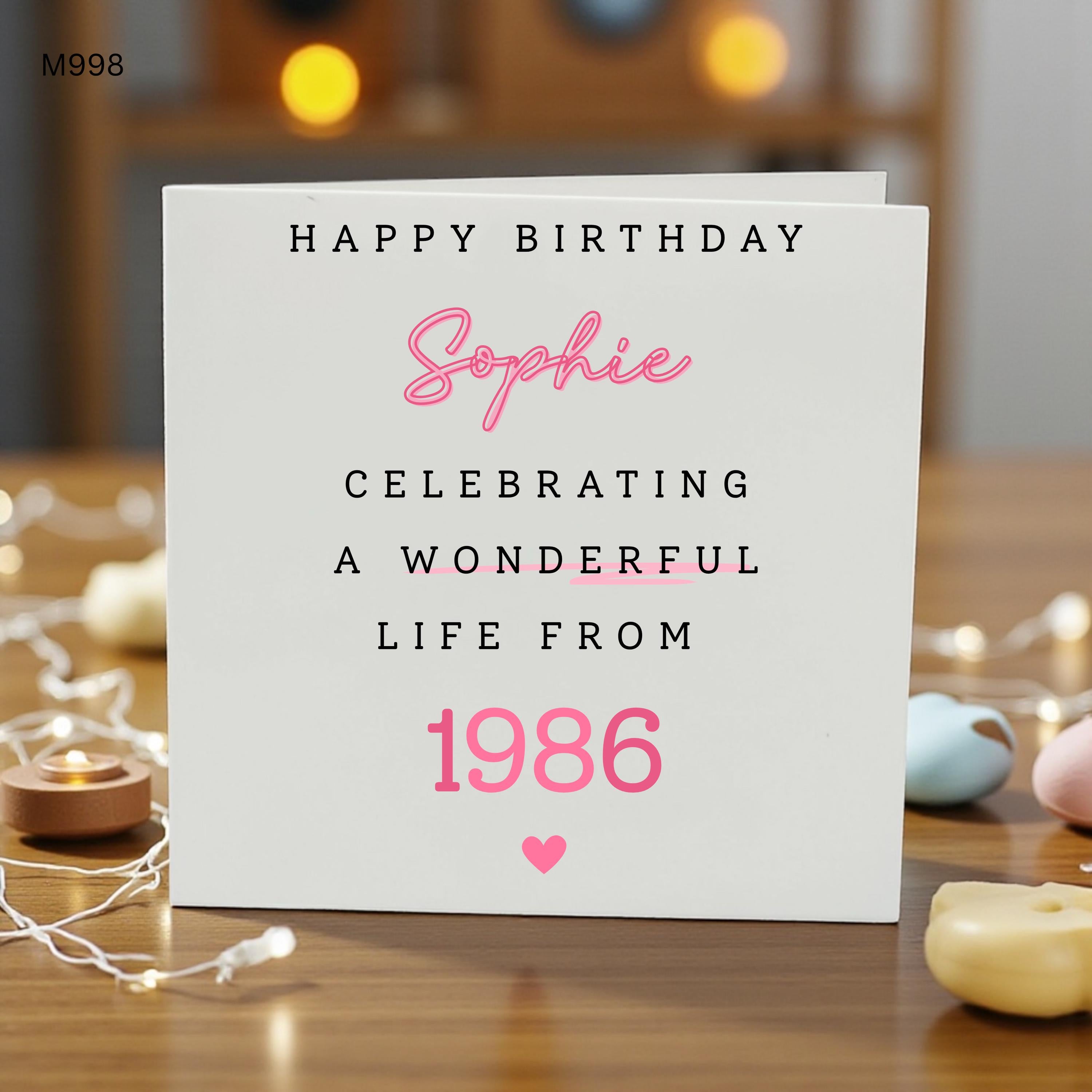 Personalised 39th Birthday Card For Her, Born In 1986 Birthday Card, Custom Name Birthday Keepsake, Happy Birthday Friend Sister Daughter