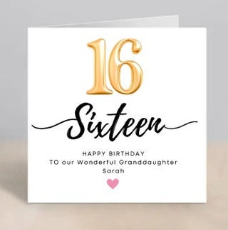 16th birthday card | greetings card | birthday day card for her | personalised card | gift | happy birthday | birthday card 6x6