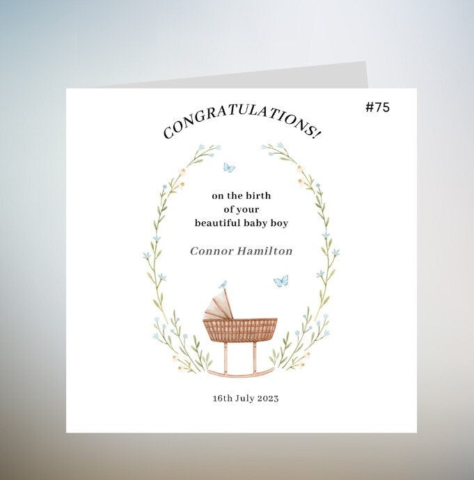 New Baby Boy Card -Welcome to the World - Personalised - Congratulations - New Baby Card - Birth Details - Baby Blue 6x6