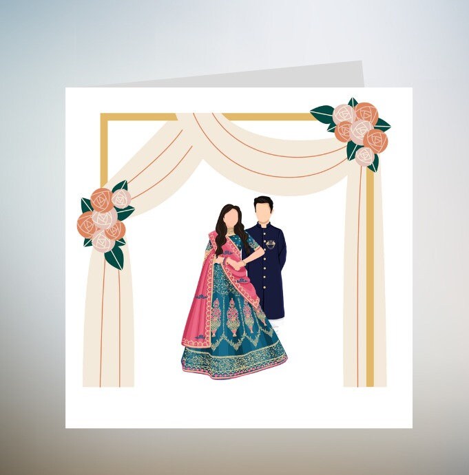 Personalised Wedding Card Couple Illustration Wedding Day Card - Personalised 6x6