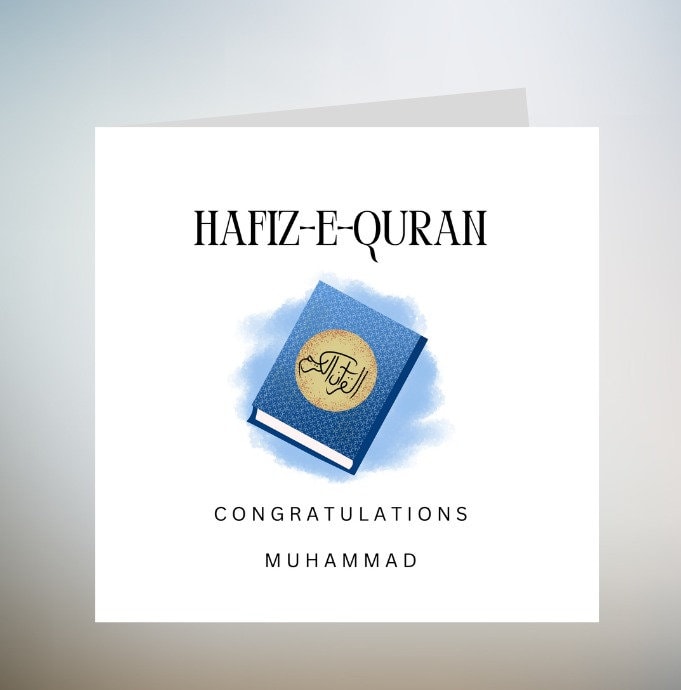 Personalised Hafiz Mubarak Greeting Card, Hafiz Card, Quran Card, Hafiz Graduation, Quran Completion, Hafidh Hifdh Hifz, Blue Quran, 6x6
