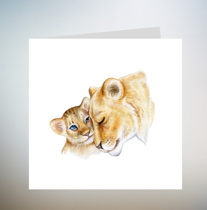 lion and lion's baby printed card | the card is suitable for mothers day | mother daughter,son love card 6x6