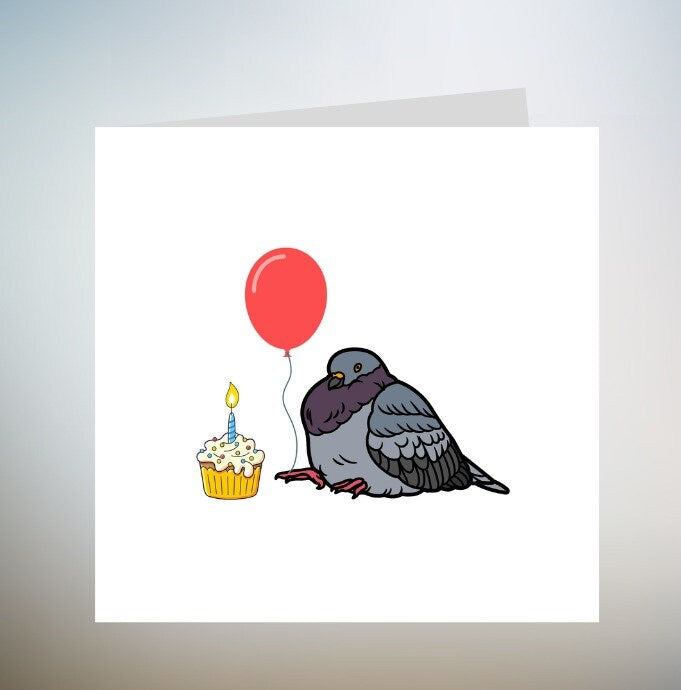 Pigeon Birthday Card, Cute Pigeon Card, Cupcake Birthday Card, Funny Cards, Birthday Cards 6x6