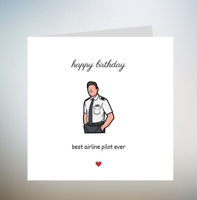 Personalised Birthday Card for a Pilot, card for airline pilot 6x6