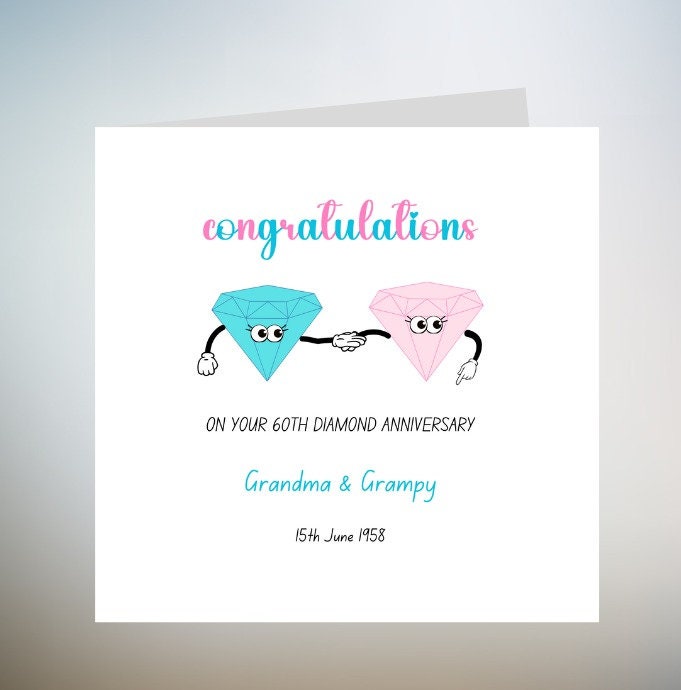 Personalised 60th Anniversary Card For Husband, Diamond Wedding Anniversary Card, Anniversary Card For Wife, Anniversary Gift For Wife 6x6