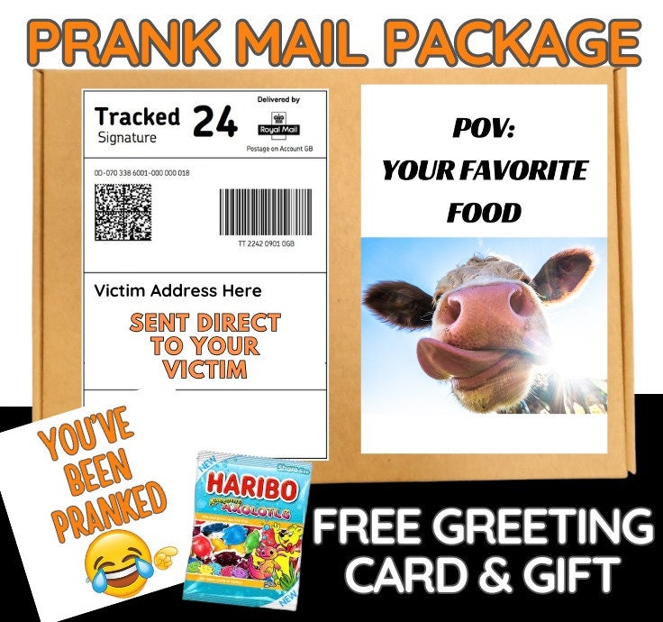 Prank Mail Package Favourite Food  Sent Directly to Victim by Post - Adult Joke Parcel Birthday Postal Gift Funny Gag Embarrasing Humour