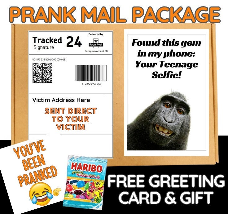 Prank Mail Package your Teenage selfie Sent Directly to Victim by Post - Adult Joke Parcel Birthday Postal Gift Funny Gag Embarrasing Humour
