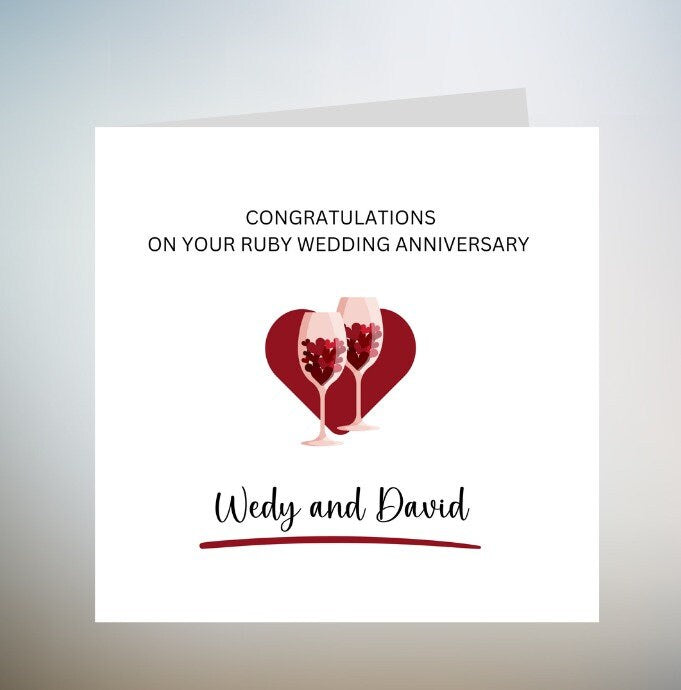 40th Ruby Wedding Anniversary Card, Handmade and Personalised 6x6