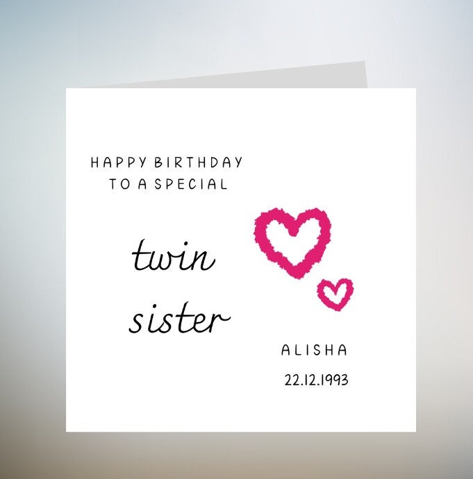 Twin Sister Birthday Card Twin Sister Birthday Cards Twin Sister Birthday Gift Twin Sister Birthday Gifts Twin Sister Birthday Present 6x6