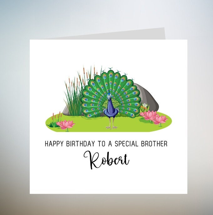 Colourful Peacock Birthday Card, EDITABLE TEXT. Peacock greetings card, Peacock gift 6x6