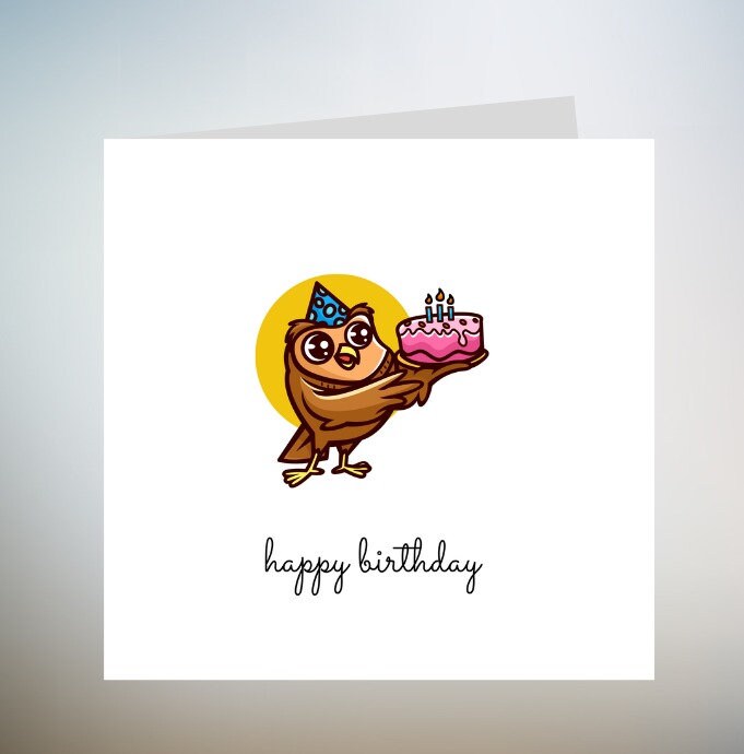 Happy Owl Birthday Card | Blank Inside | Cute Wild Baby Bird Colourful  | Greetings for Him/Her/Kids | Party Zoo Animals 6x6