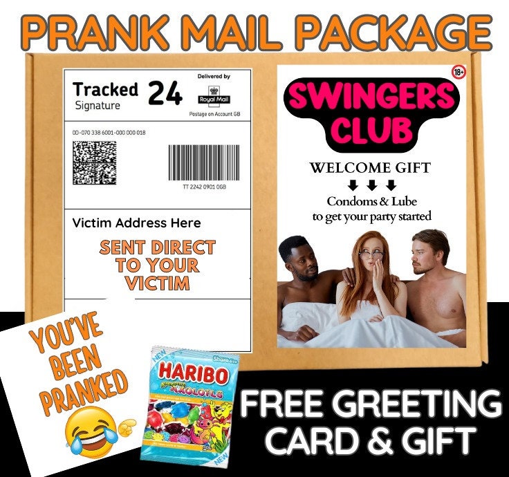 Prank Mail Package -Swingers club welcome gift,sent directly to Victim by Post -  Postal Gift Funny Gag Embarrassing
