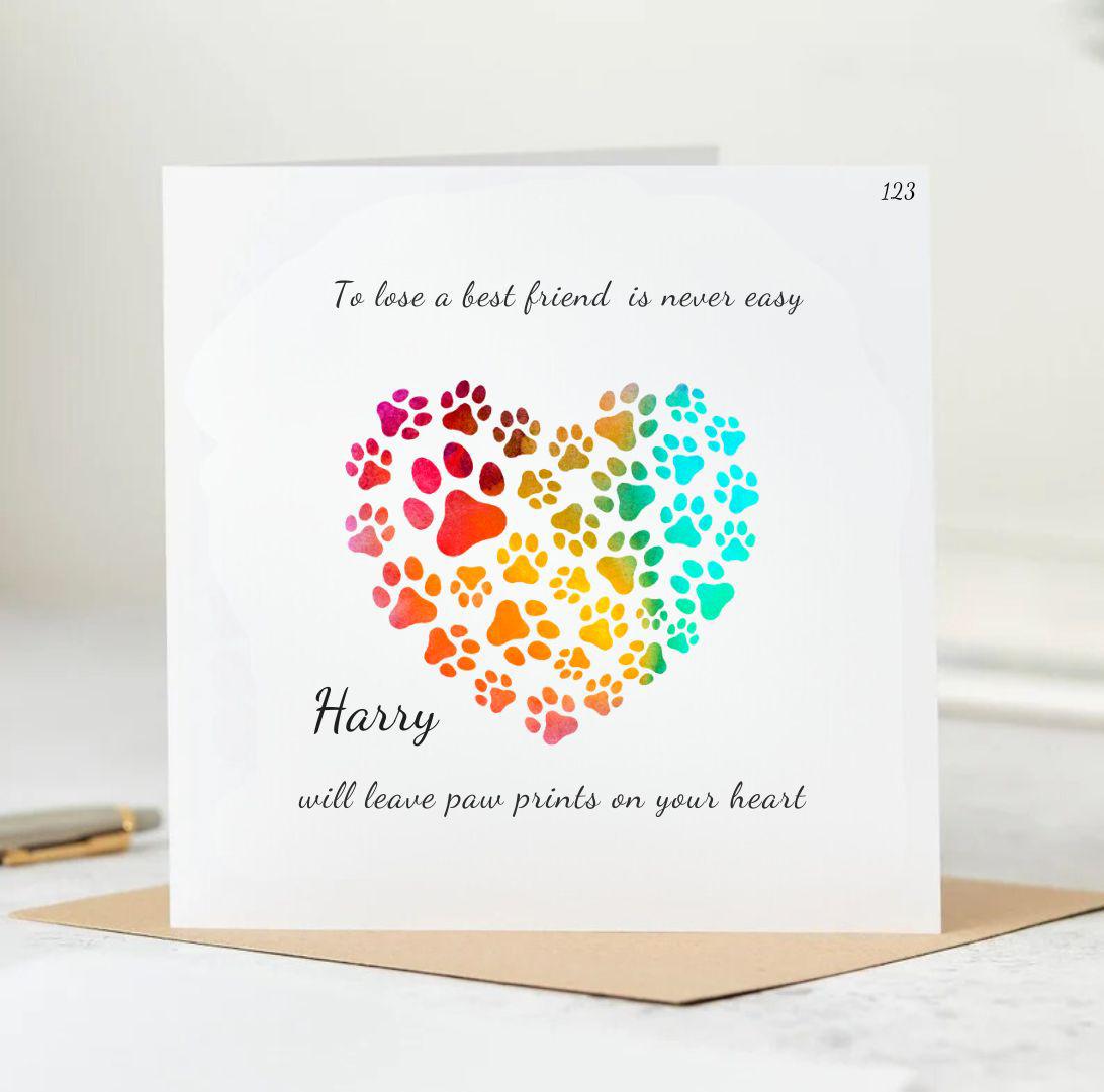 Thinking of you With sympathy for the loss of your Dog card - Dog loss sympathy card - personalised pet loss card 6x6