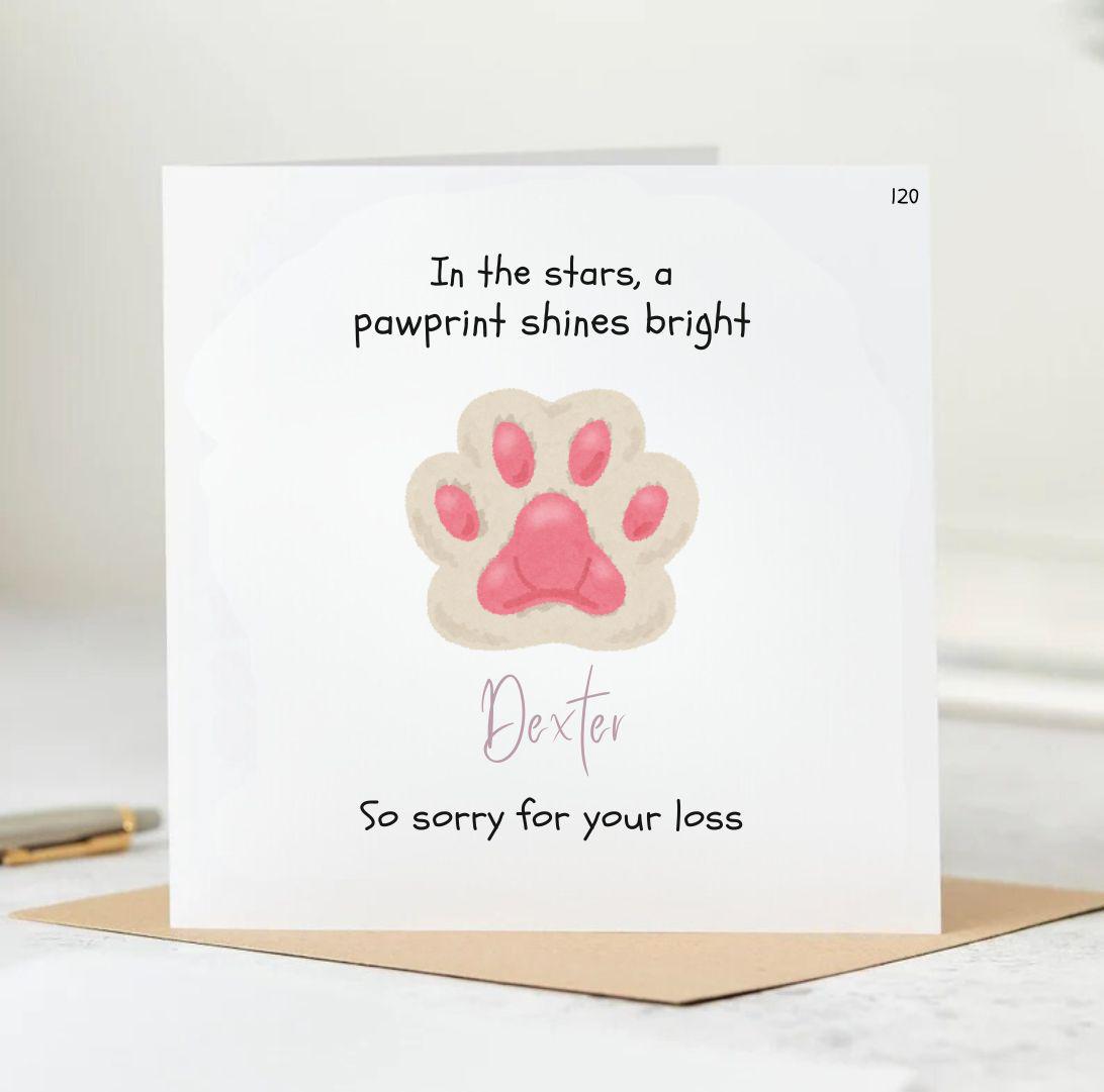 sympathy for the loss of your cat card - cat loss sympathy card - personalised pet loss card 6x6